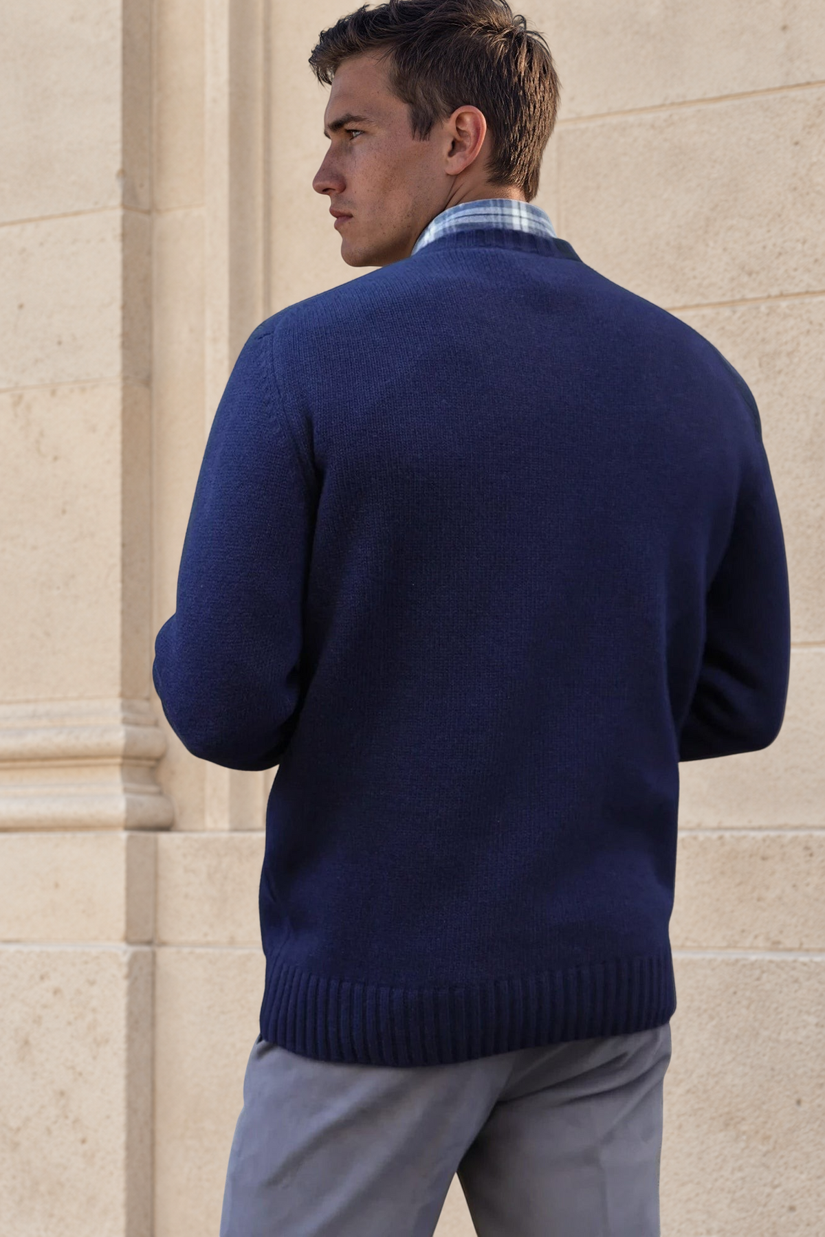 Pull Arthur col rond en laine et cachemire - Marine-PULL HOMME-Curling-Paris