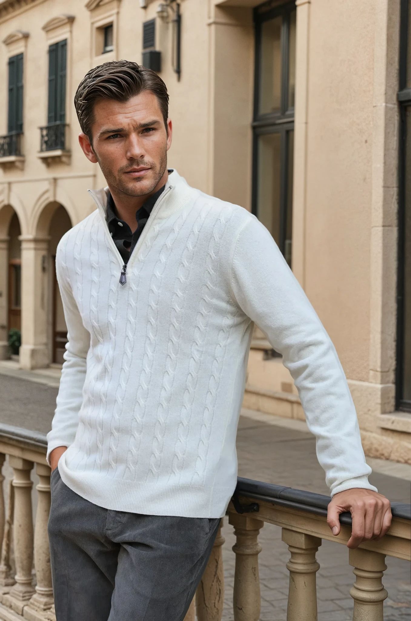 Pull Carlo à torsades col zippé en laine et cachemire - Ecru-PULL HOMME-Curling-Paris