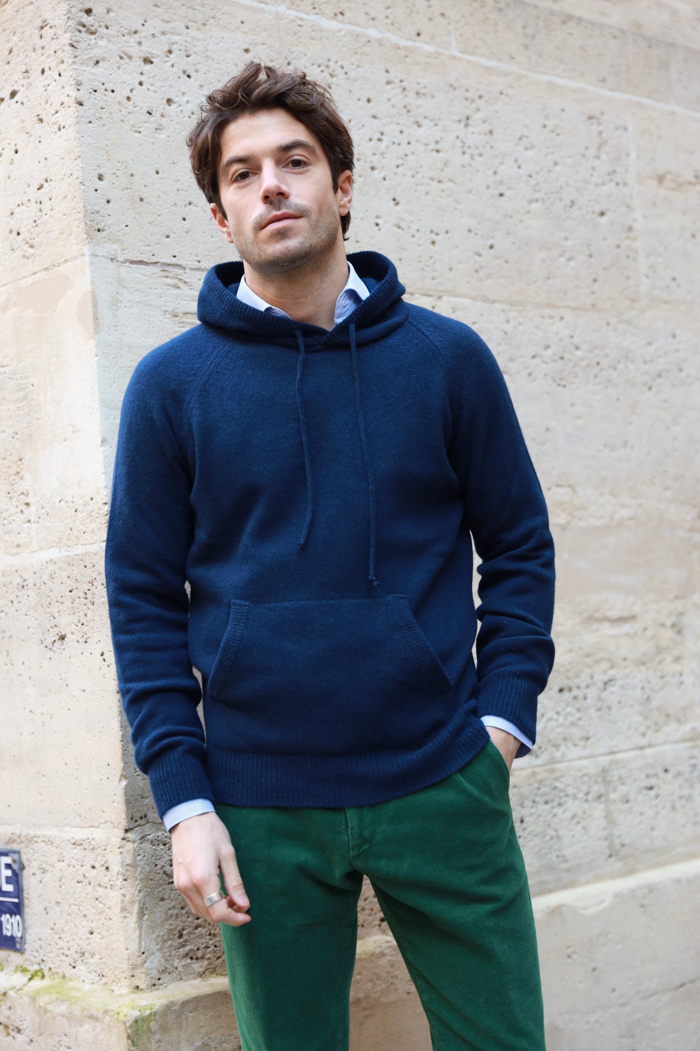 Pull Clement à capuche en laine & cachemire - Marine-PULL HOMME-Curling-Paris