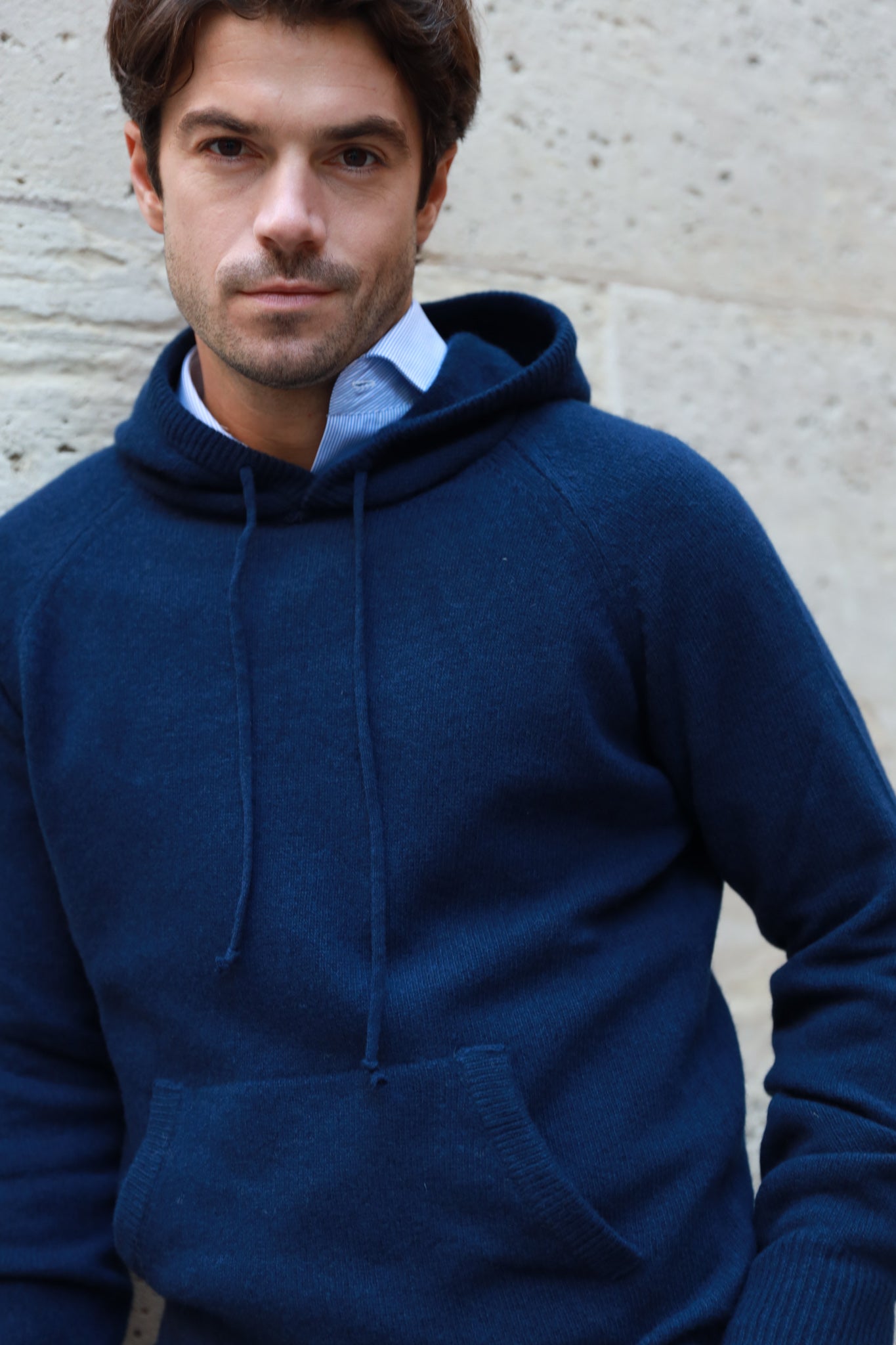 Pull Clement à capuche en laine & cachemire - Marine-PULL HOMME-Curling-Paris