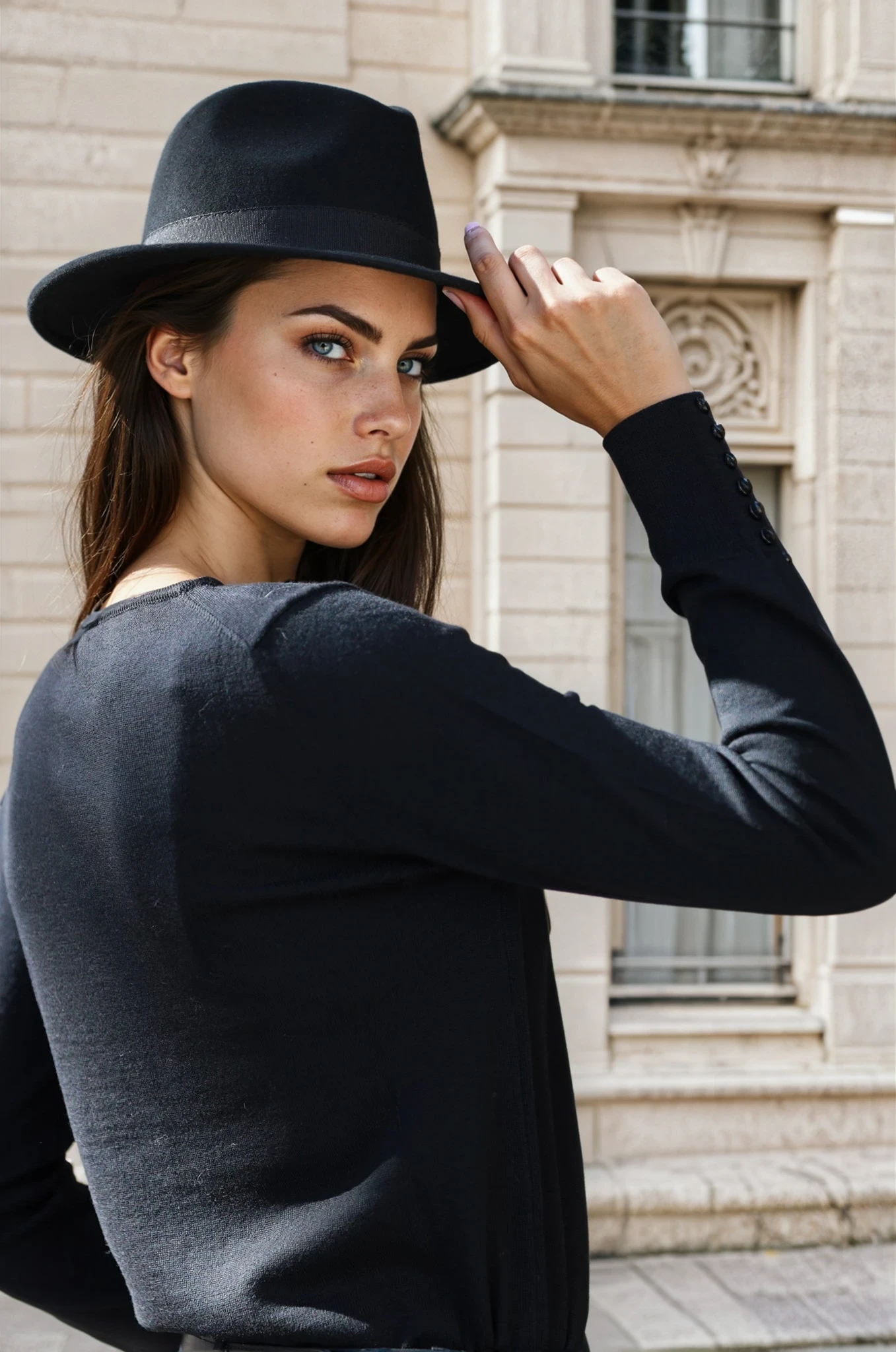 Pull Clothilde col v en laine mérinos - Noir-PULL FEMME-Curling-Paris