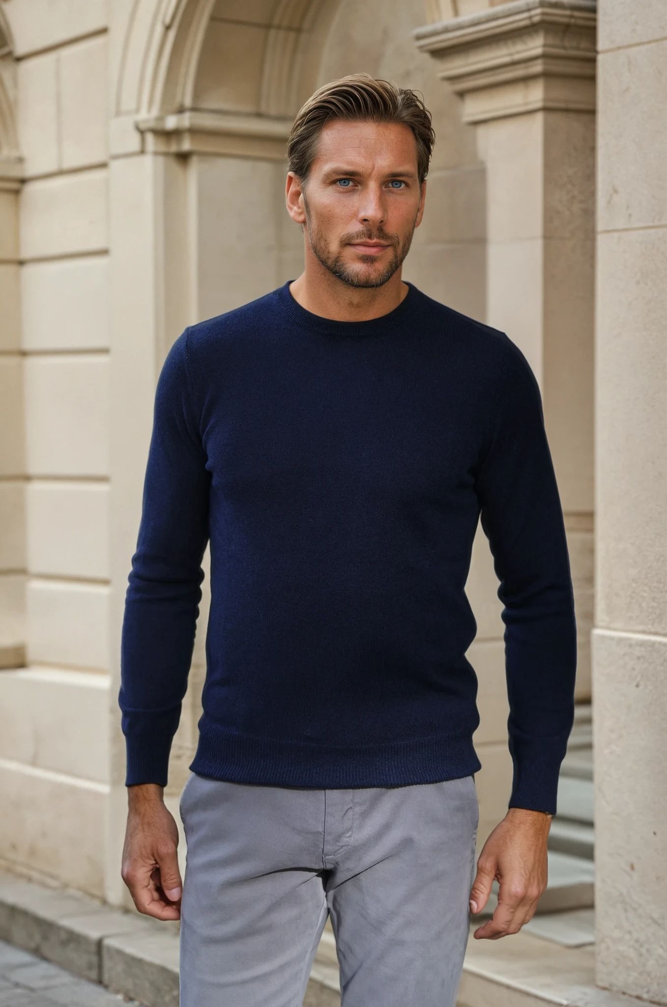 Pull Col Rond Ronan en Cachemire - Marine-PULL HOMME-Curling-Paris