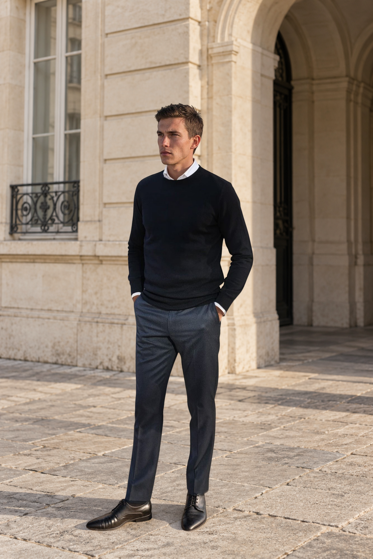 Pull Col Rond Ronan en Cachemire - Noir-PULL HOMME-Curling-Paris