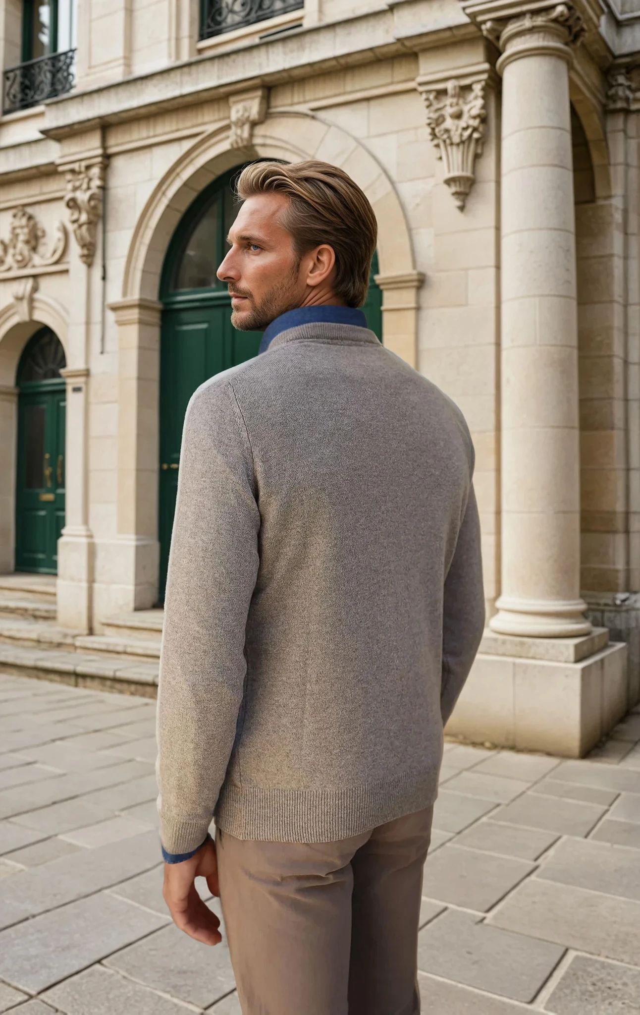 Pull Col Rond Ronan en Cachemire - Taupe-PULL HOMME-Curling-Paris