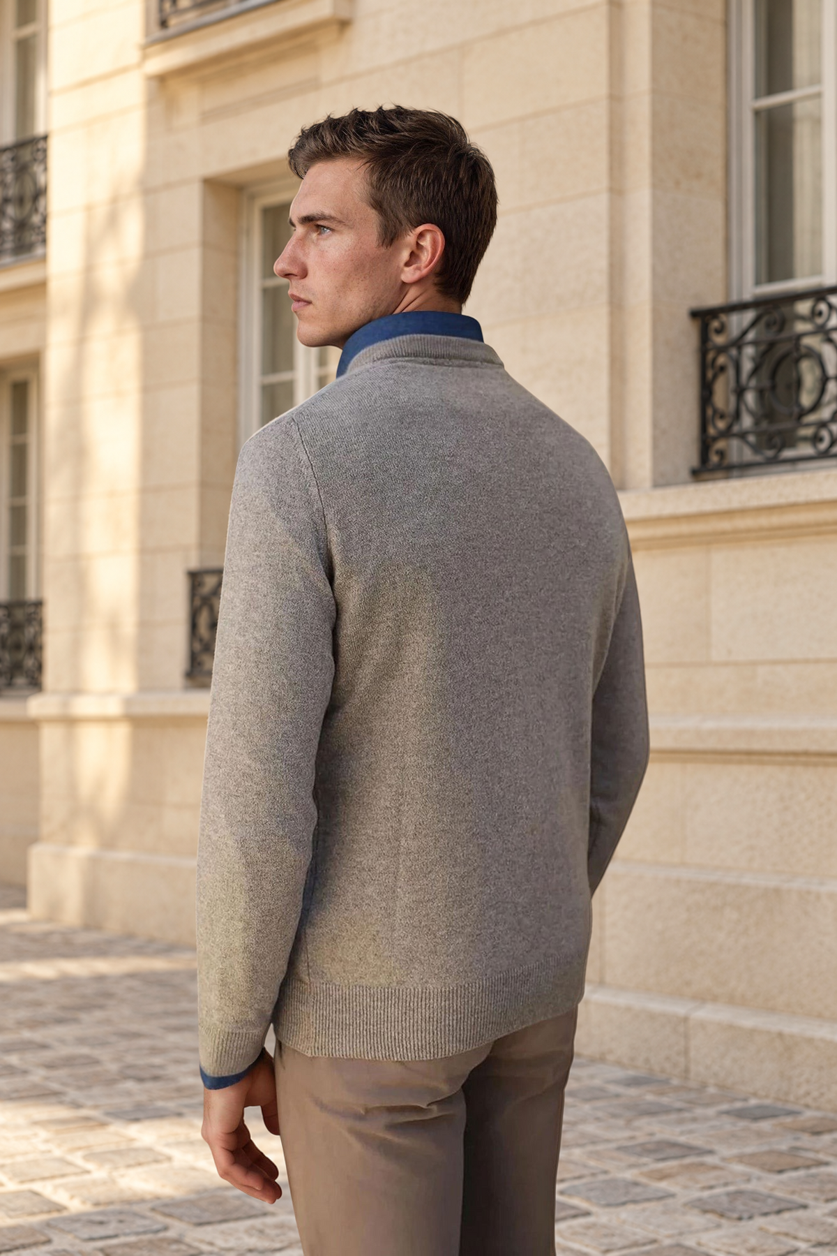 Pull Col Rond Ronan en Cachemire - Taupe-PULL HOMME-Curling-Paris