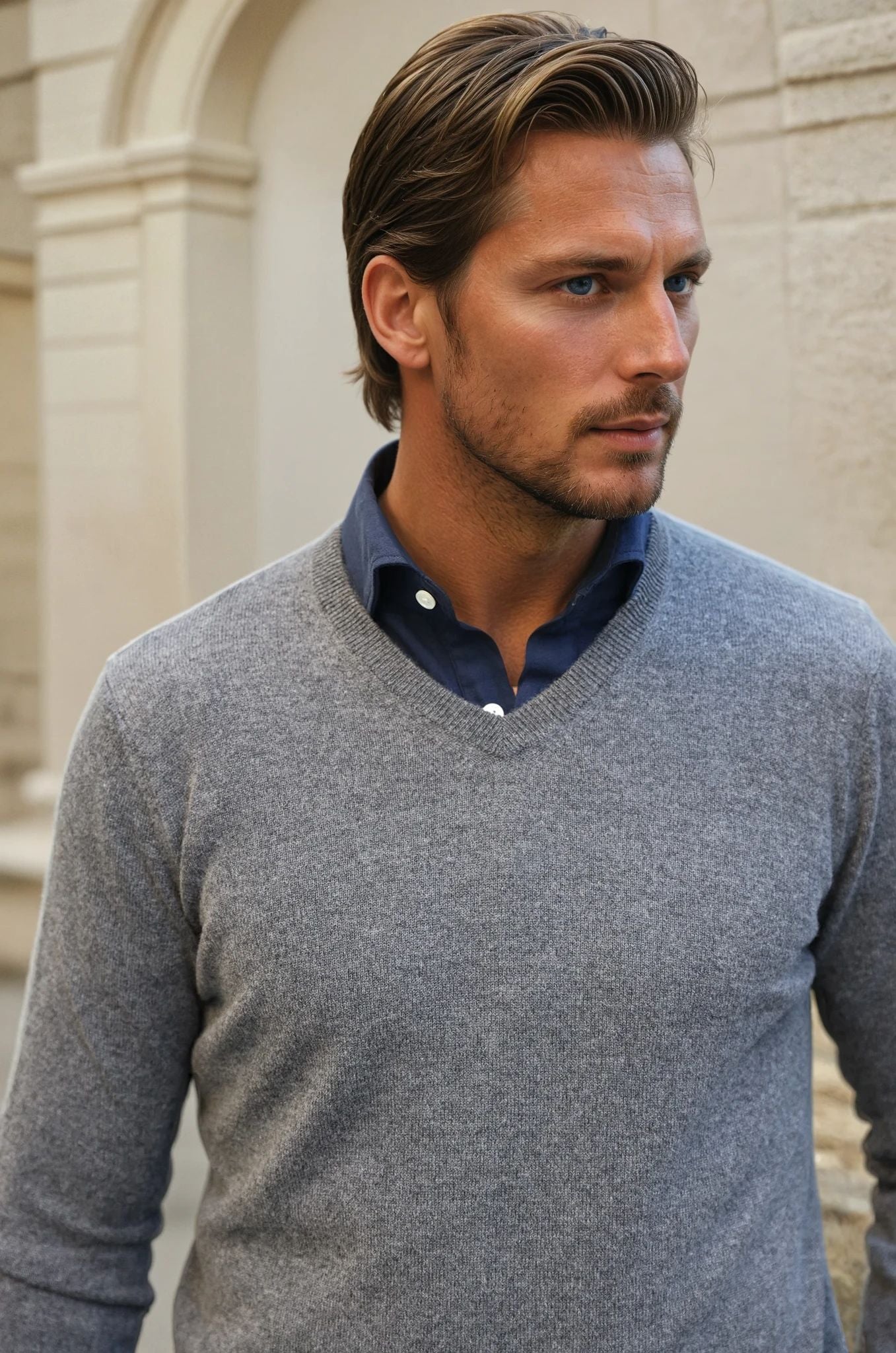 Pull Elijah col V 100% cachemire - Anthracite-PULL HOMME-Curling-Paris