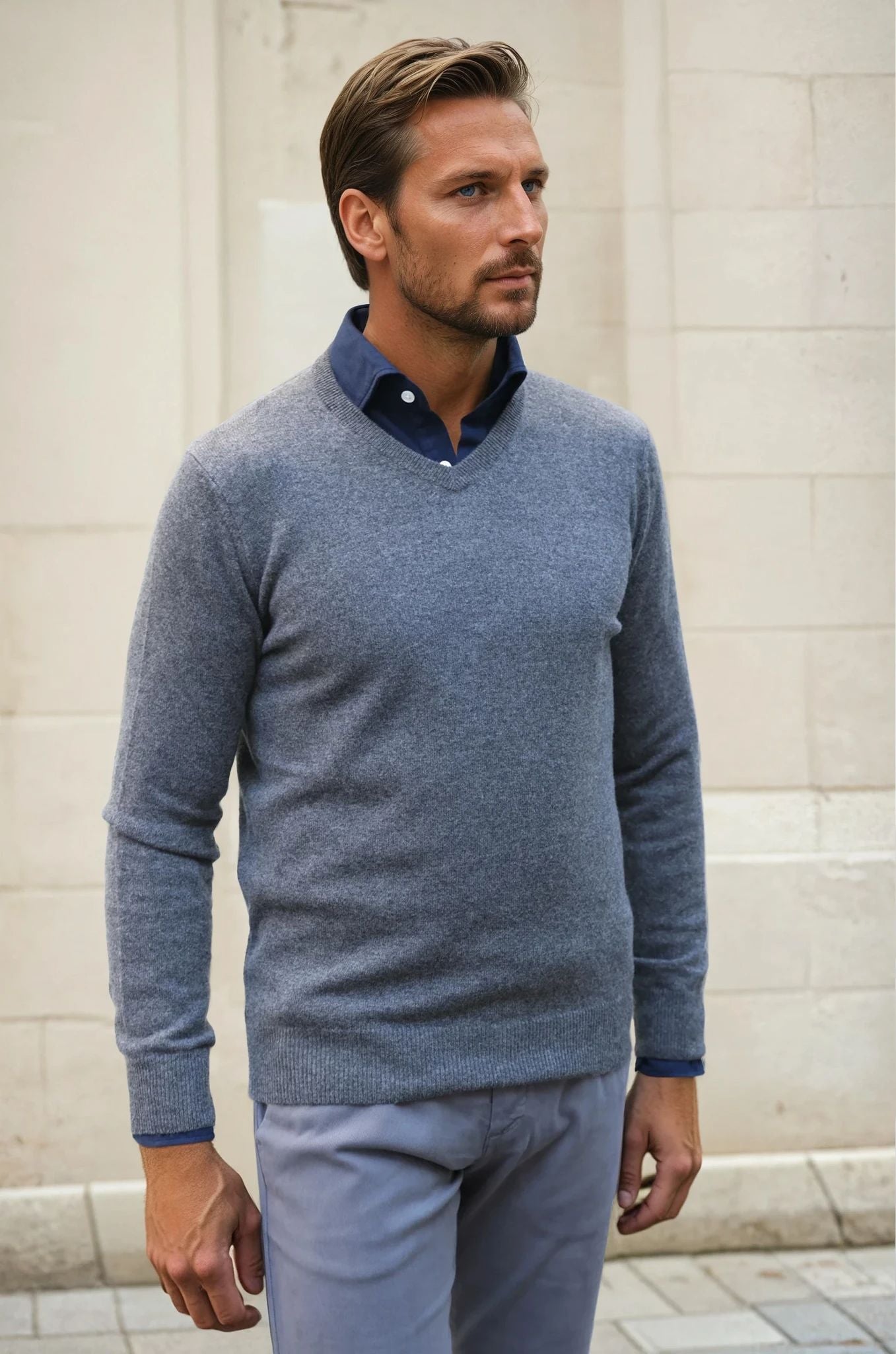 Pull Elijah col V 100% cachemire - Anthracite-PULL HOMME-Curling-Paris