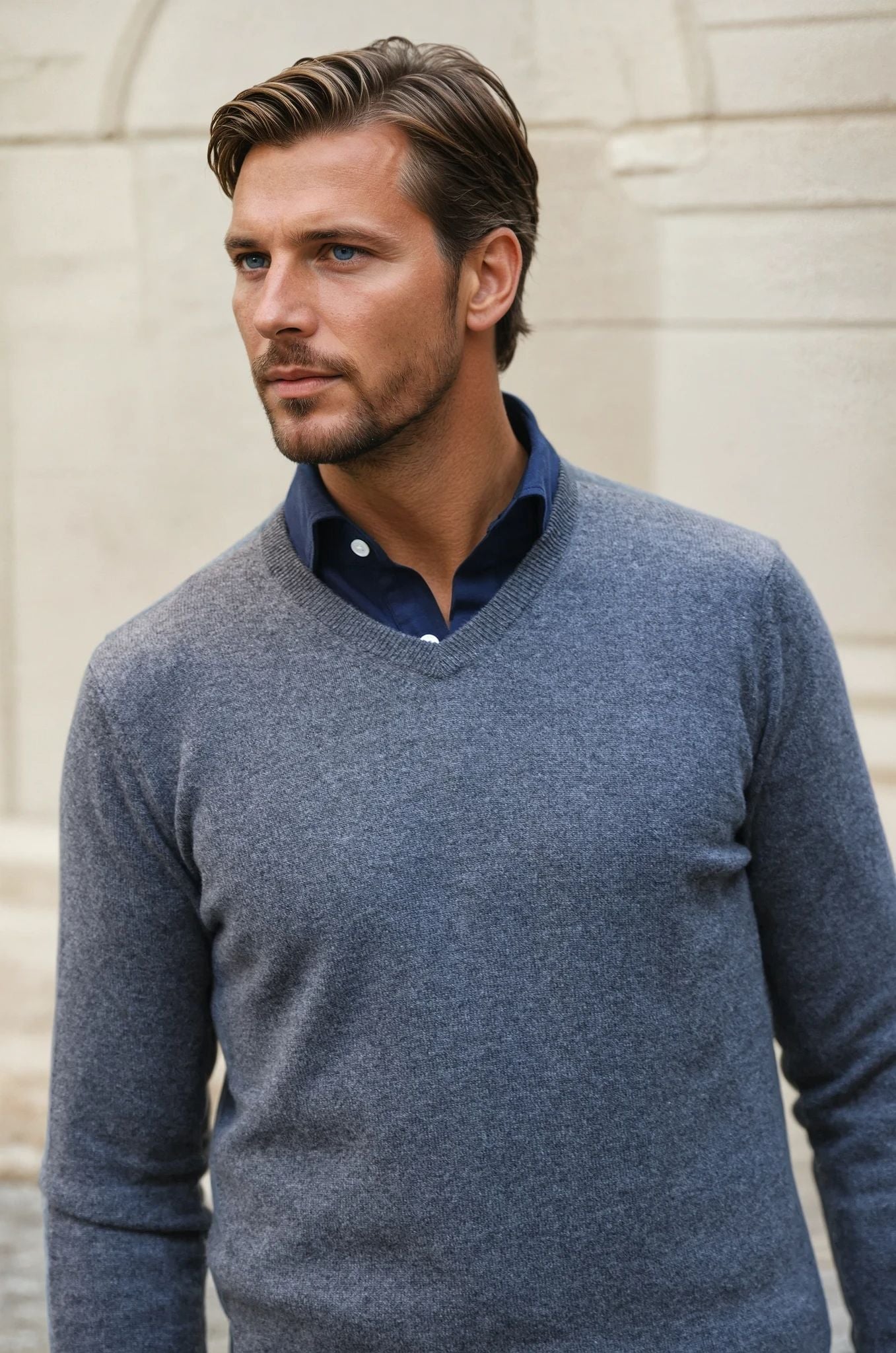 Pull Elijah col V 100% cachemire - Anthracite-PULL HOMME-Curling-Paris