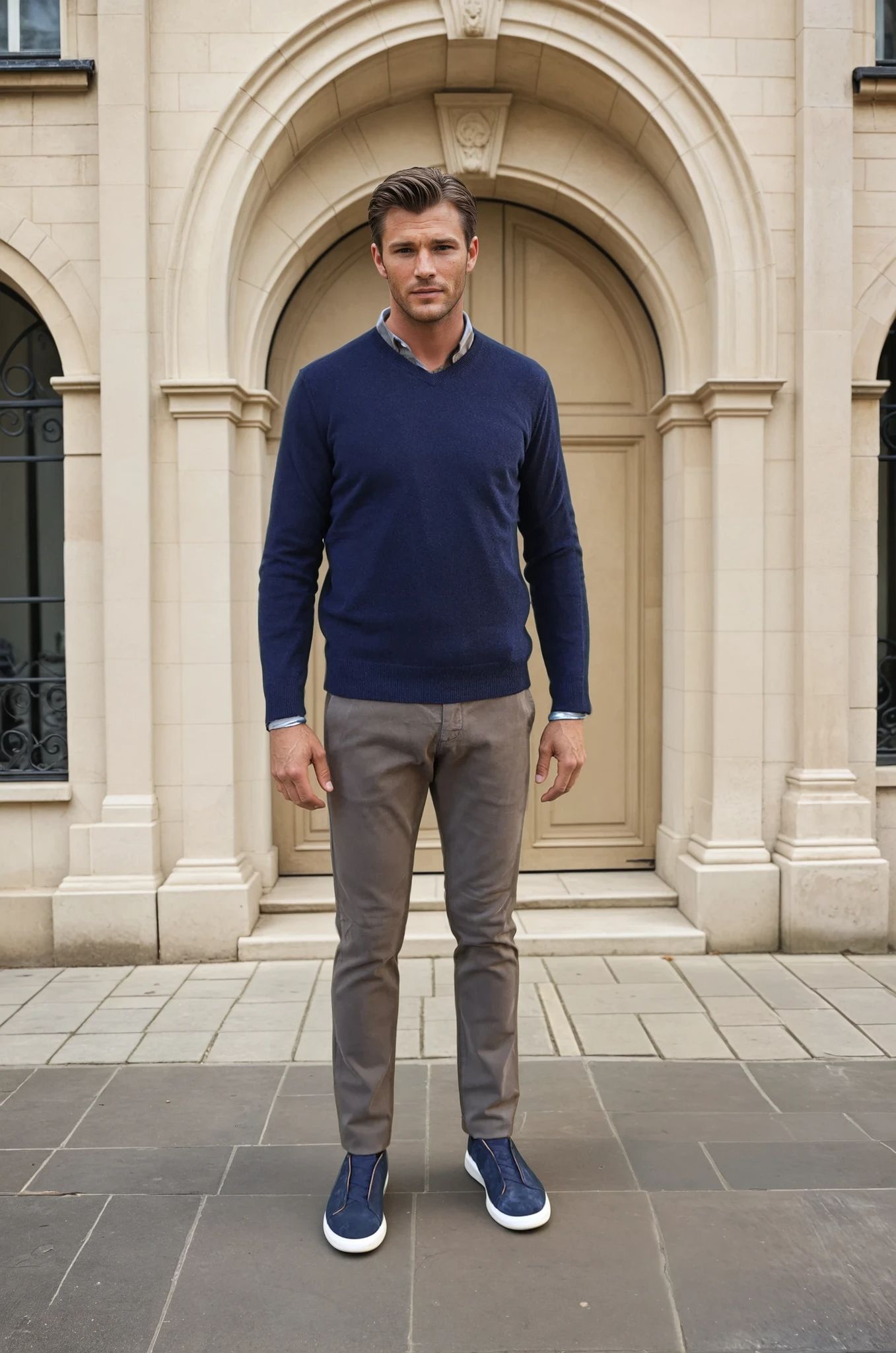 Pull Elijah col V 100% cachemire - Marine-PULL HOMME-Curling-Paris