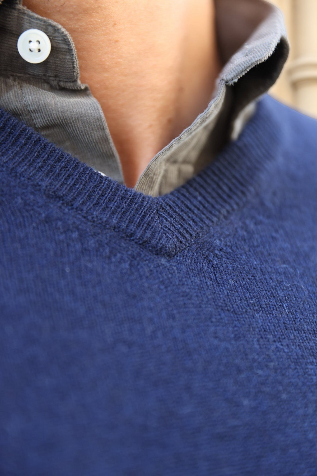 Pull Elijah col V 100% cachemire - Marine-PULL HOMME-Curling-Paris