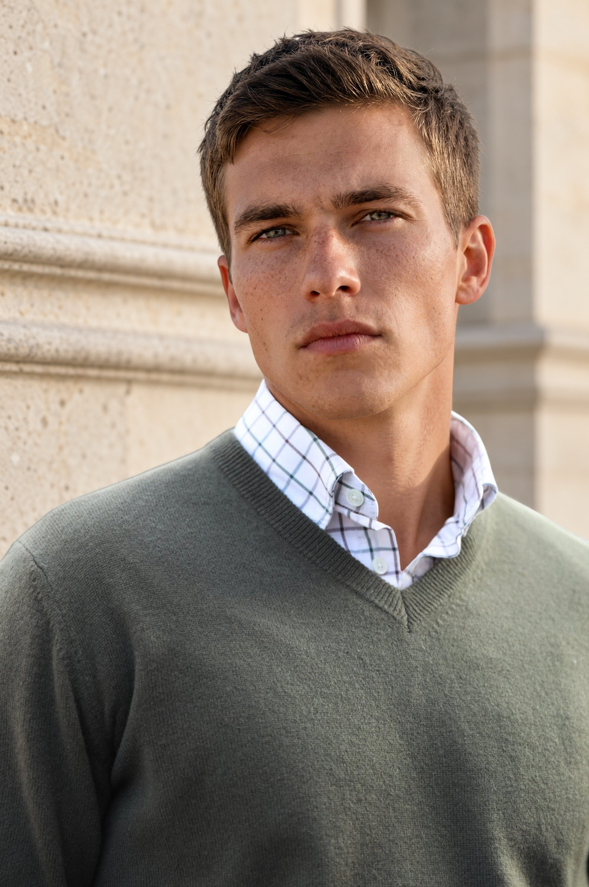 Pull Elijah col v 100 % cachemire - Kaki-PULL HOMME-Curling-Paris