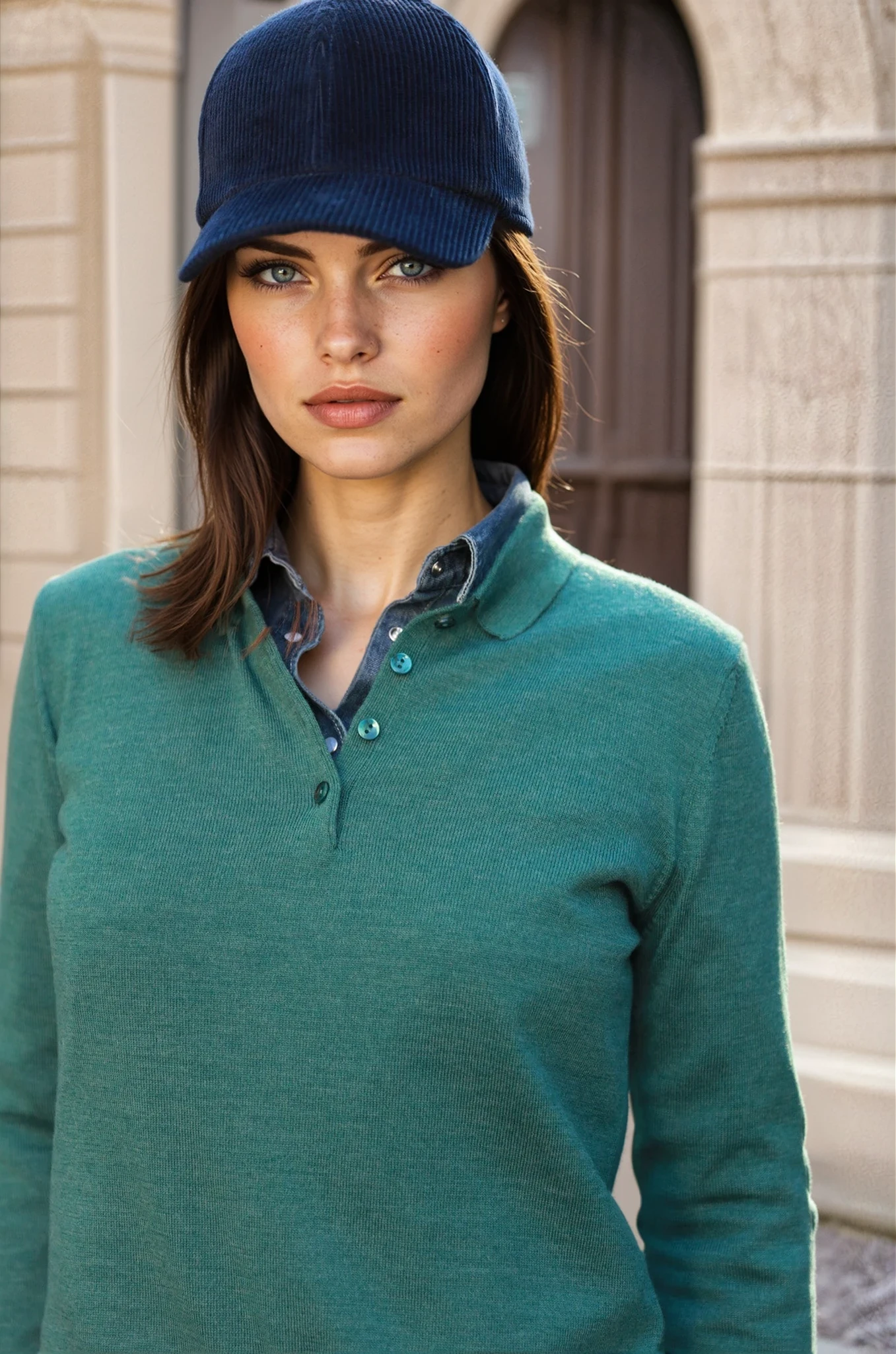 Pull Emma col polo en laine Mérinos - Vert-PULL FEMME-Curling-Paris