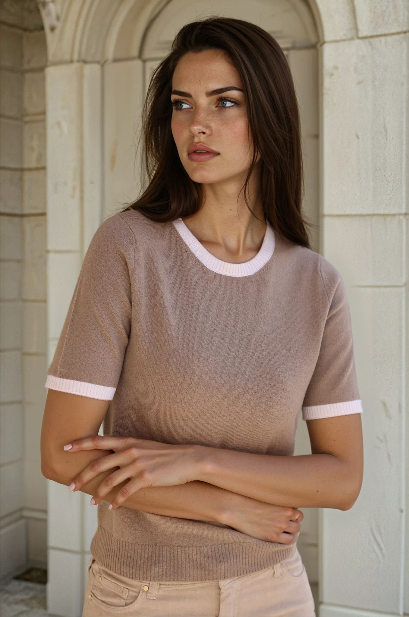 Pull Eve manches courtes en laine et cachemire - Taupe-PULL FEMME-Curling-Paris