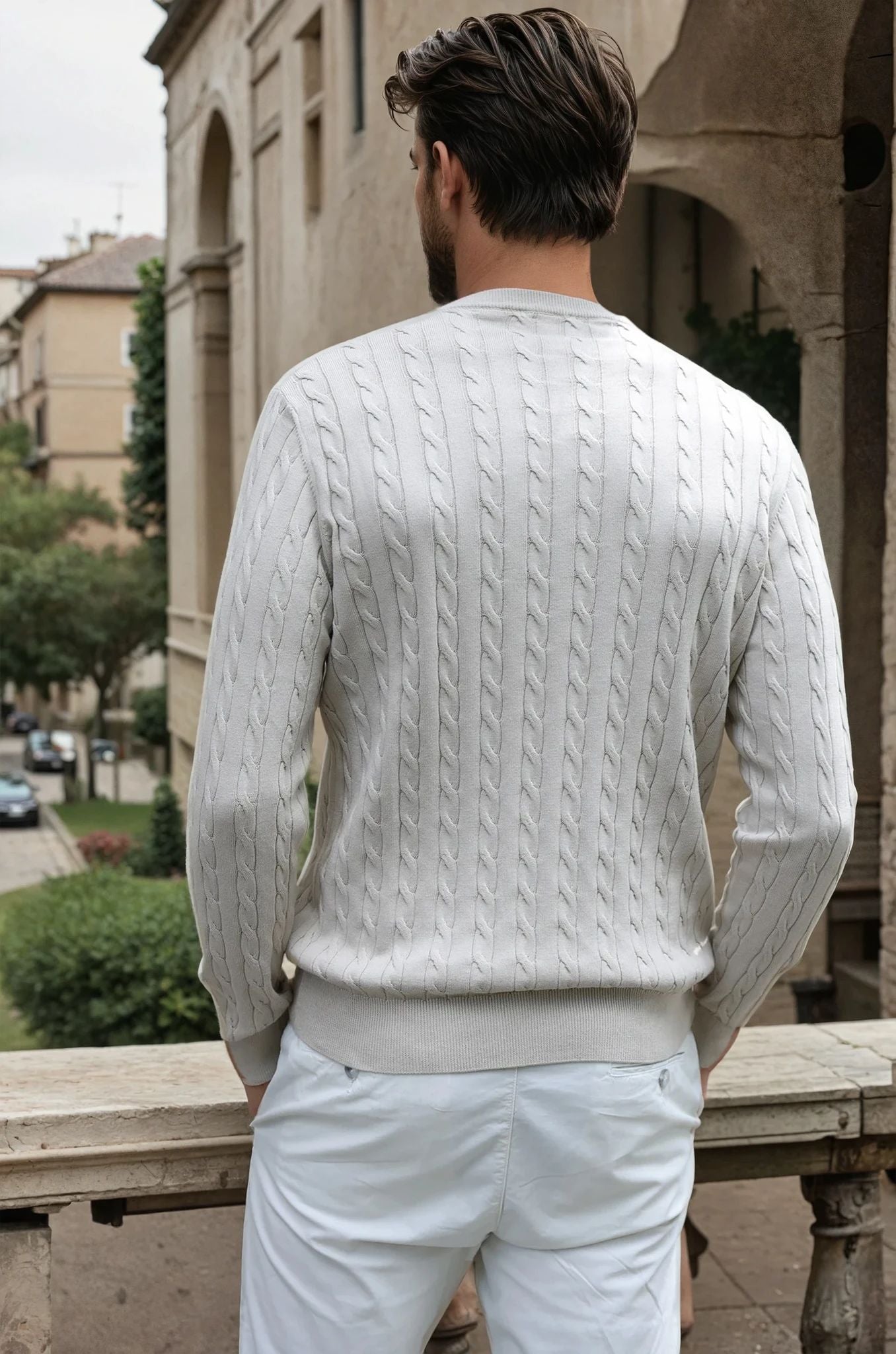 Pull Gege col rond à torsades en coton - Beige-PULL HOMME-Curling-Paris