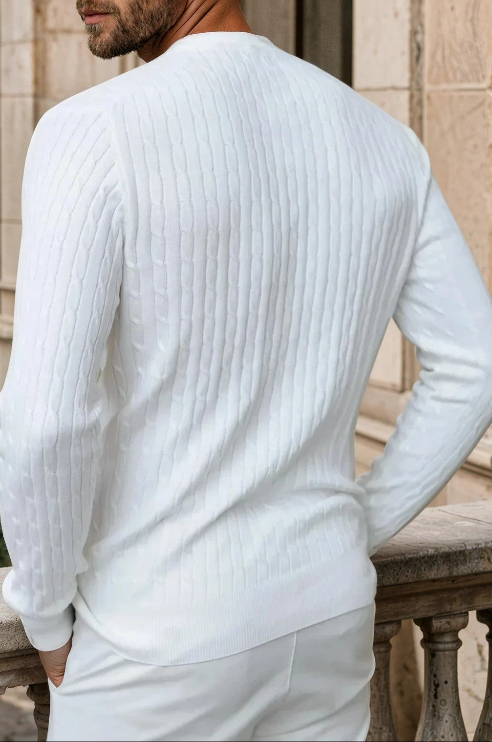 Pull Gege col rond à torsades en coton - Ecru-PULL HOMME-Curling-Paris