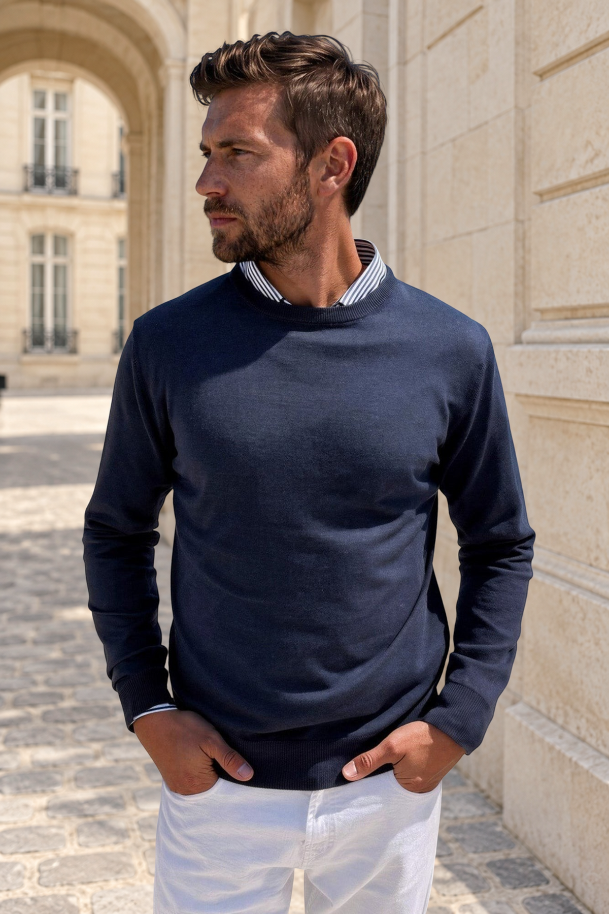 Pull Gege col rond en coton - Marine-PULL HOMME-Curling-Paris