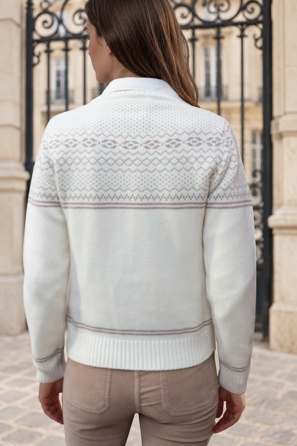 Pull Jacquard pure laine - Ecru-PULL FEMME-Curling-Paris