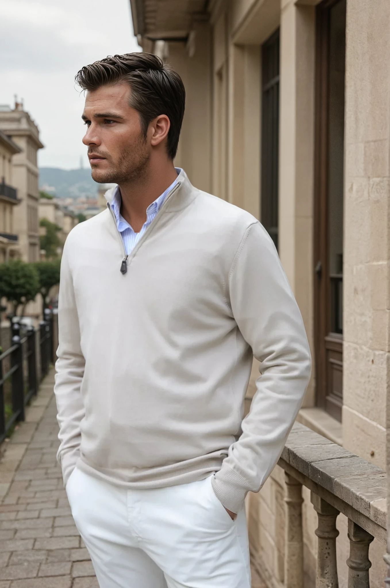 Pull John col zippé en coton - Beige-PULL HOMME-Curling-Paris