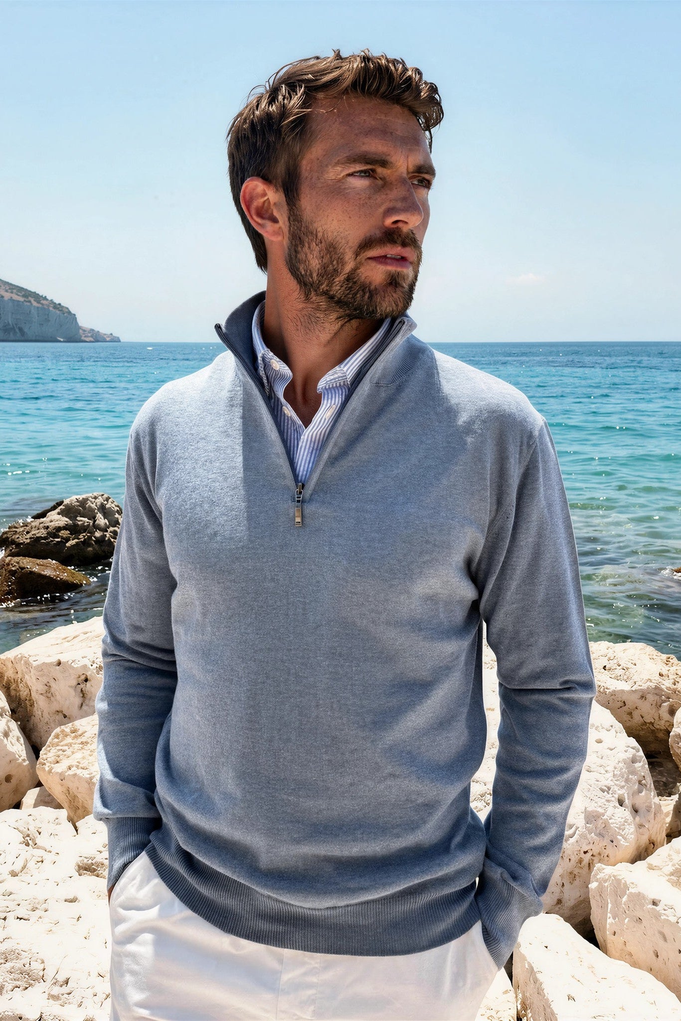 Pull John col zippé en coton - Jeans-PULL HOMME-Curling-Paris