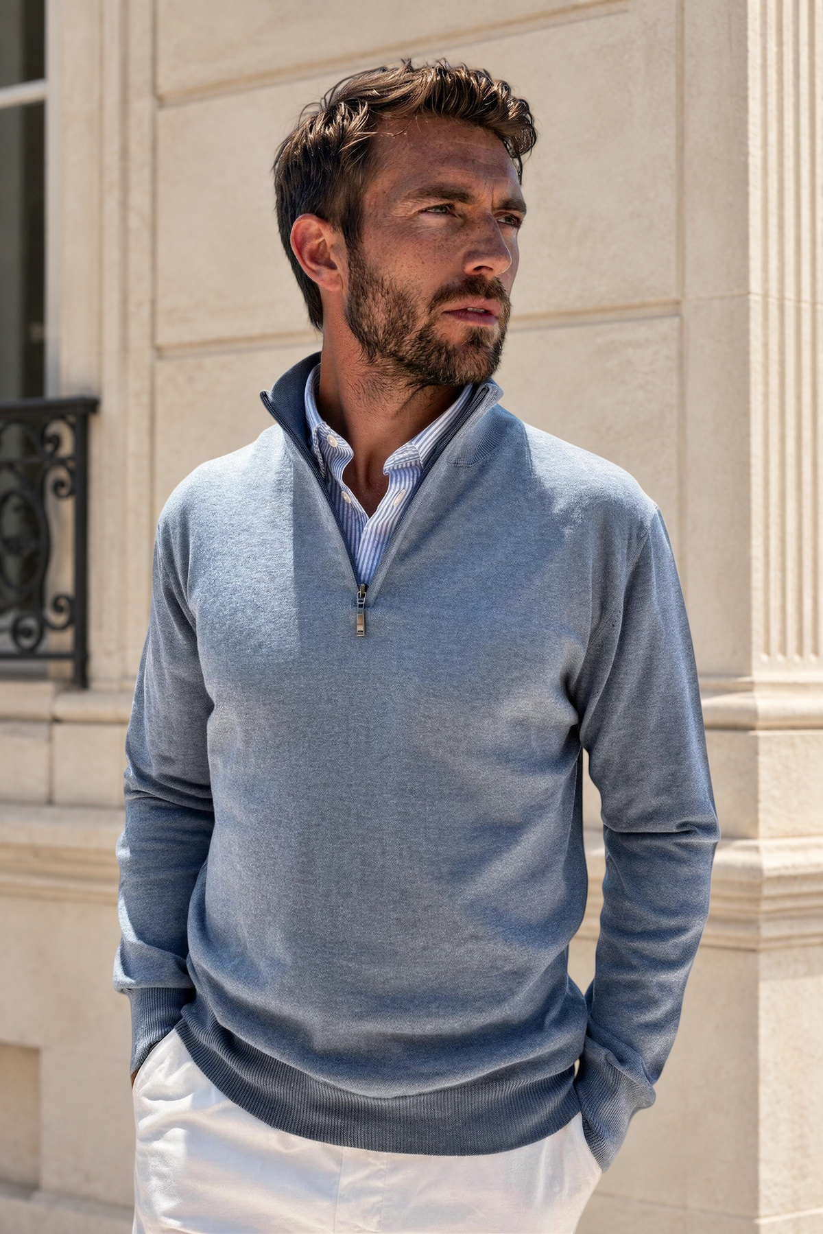 Pull John col zippé en coton - Jeans-PULL HOMME-Curling-Paris