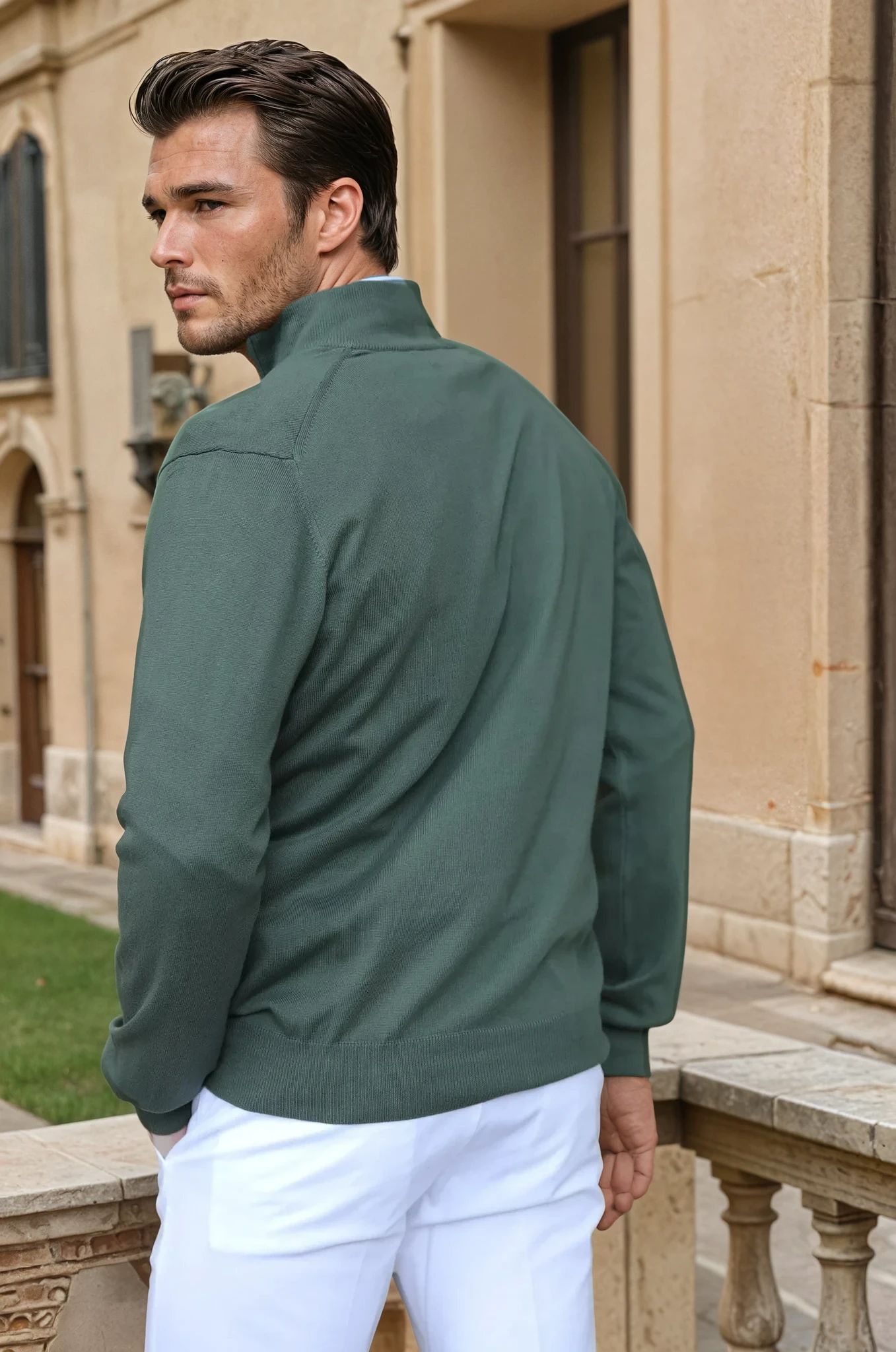 Pull John col zippé en coton - Kaki-PULL HOMME-Curling-Paris