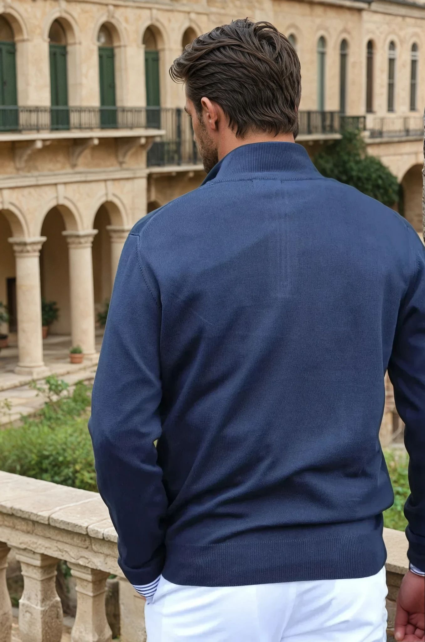 John zipped collar cotton sweater - Navy