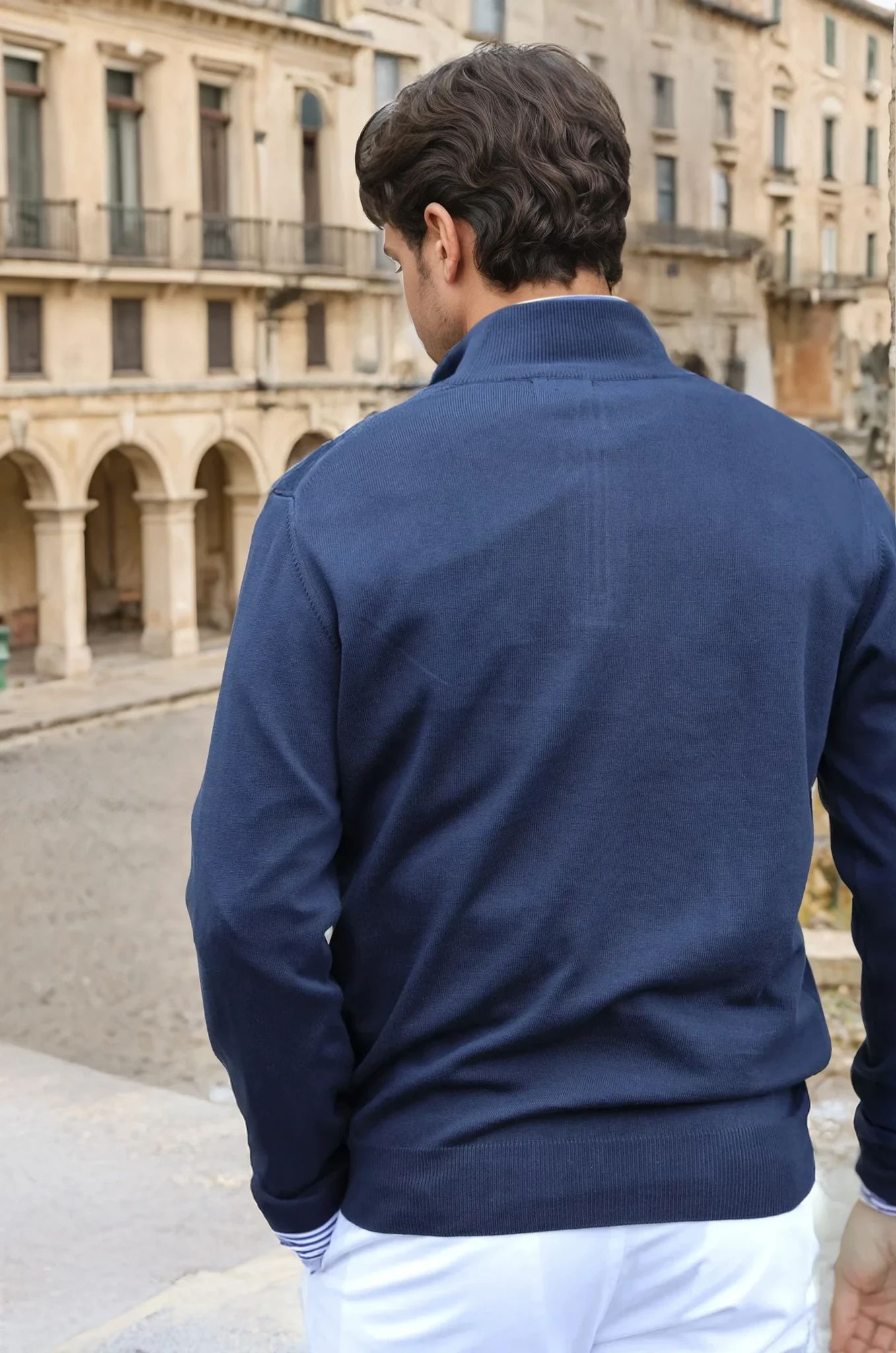 Pull John col zippé en coton - Marine-PULL HOMME-Curling-Paris