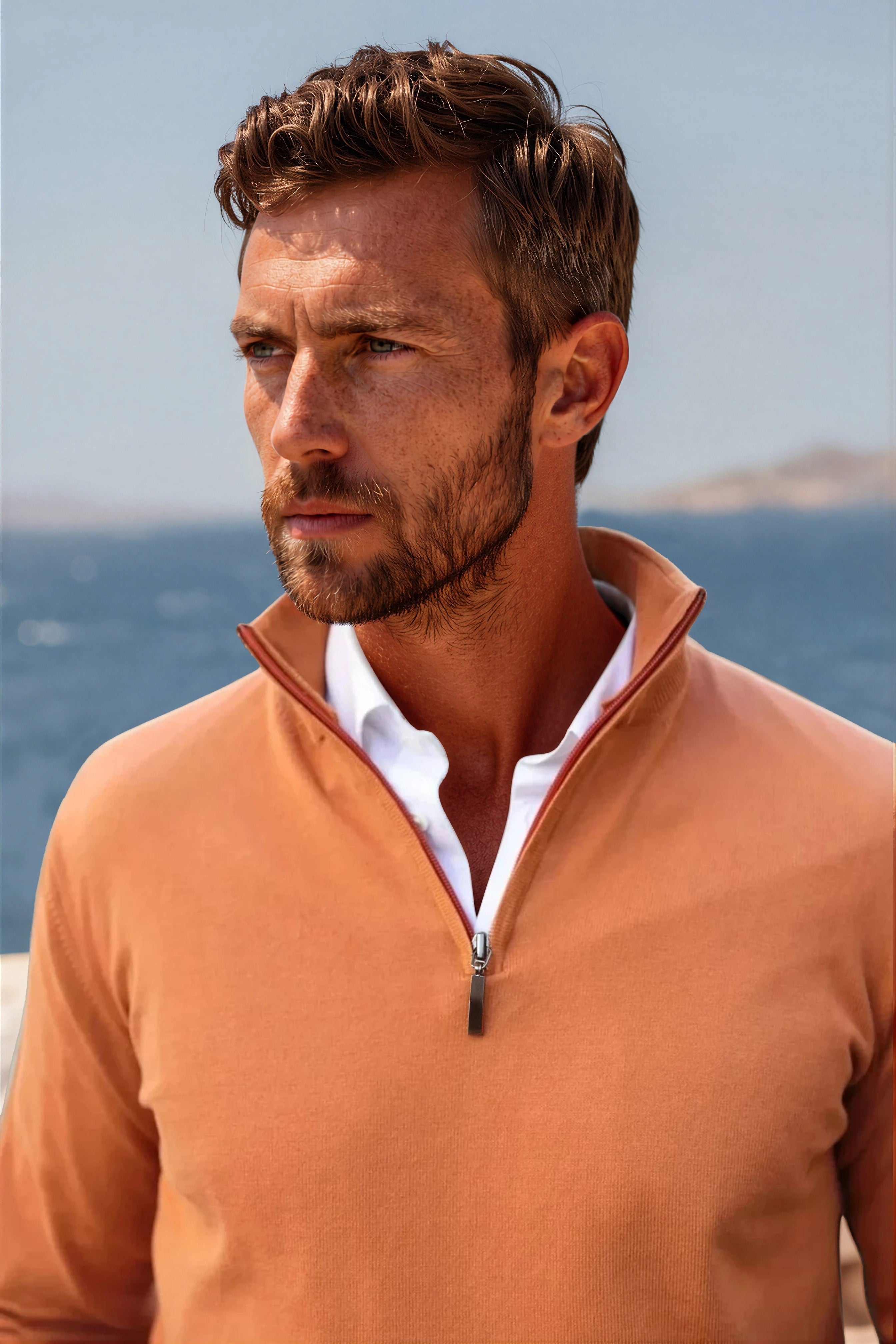 Pull John col zippé en coton - Orange-PULL HOMME-Curling-Paris