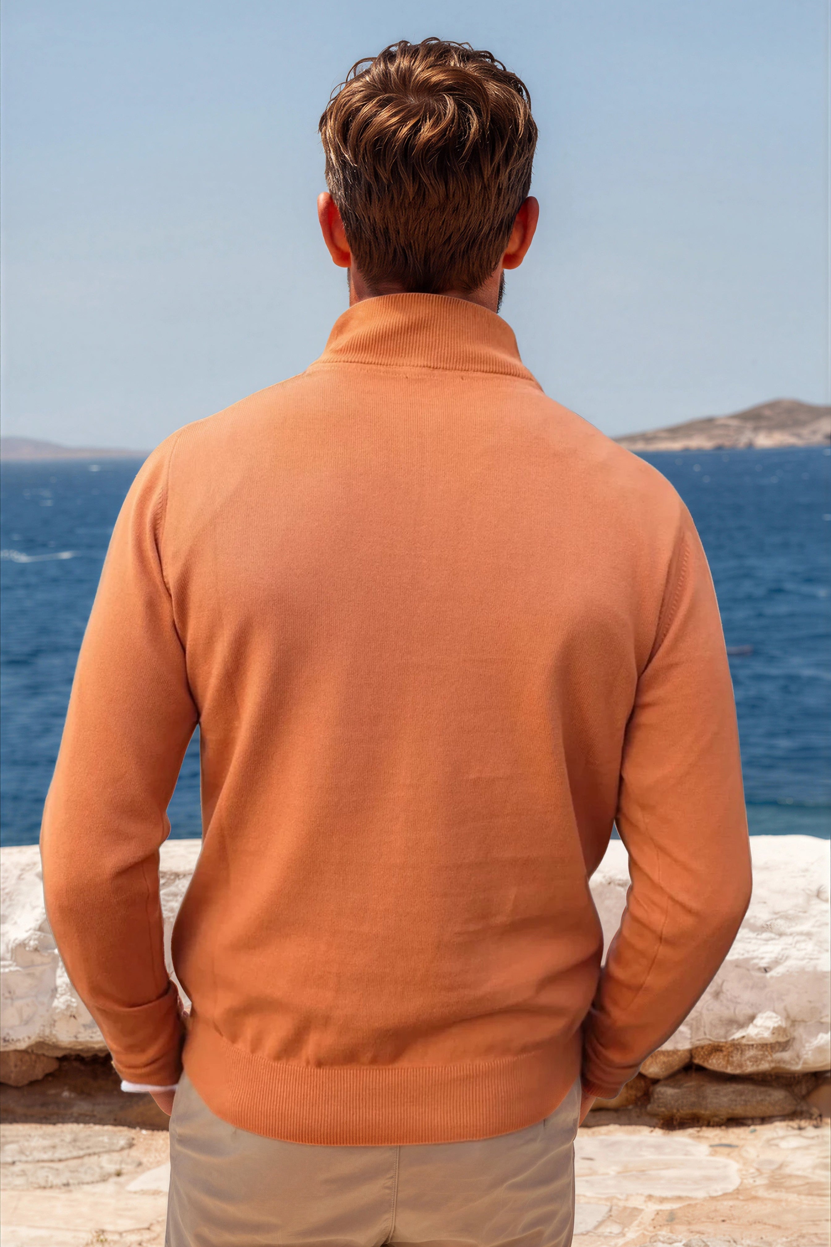 Pull John col zippé en coton - Orange-PULL HOMME-Curling-Paris