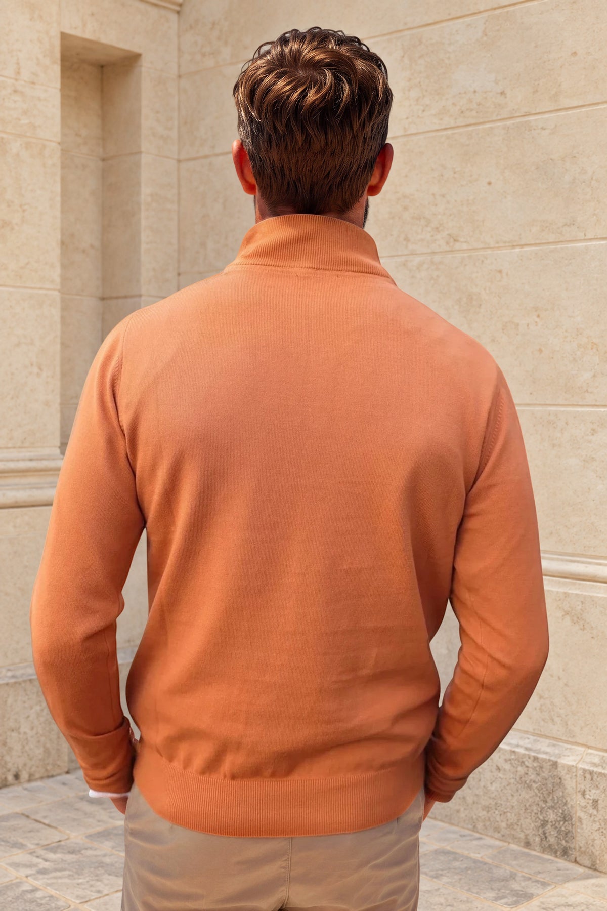 Pull John col zippé en coton - Orange-PULL HOMME-Curling-Paris