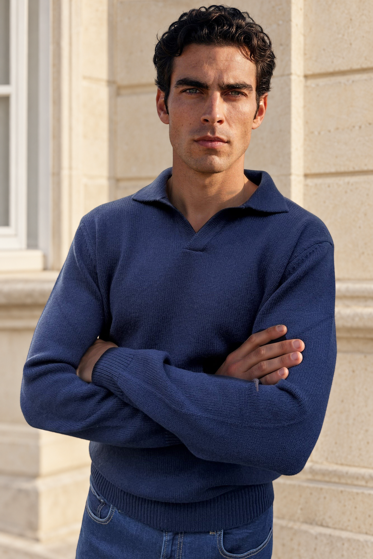 Pull Livio col derby en laine & cachemire – Marine-PULL HOMME-Curling-Paris