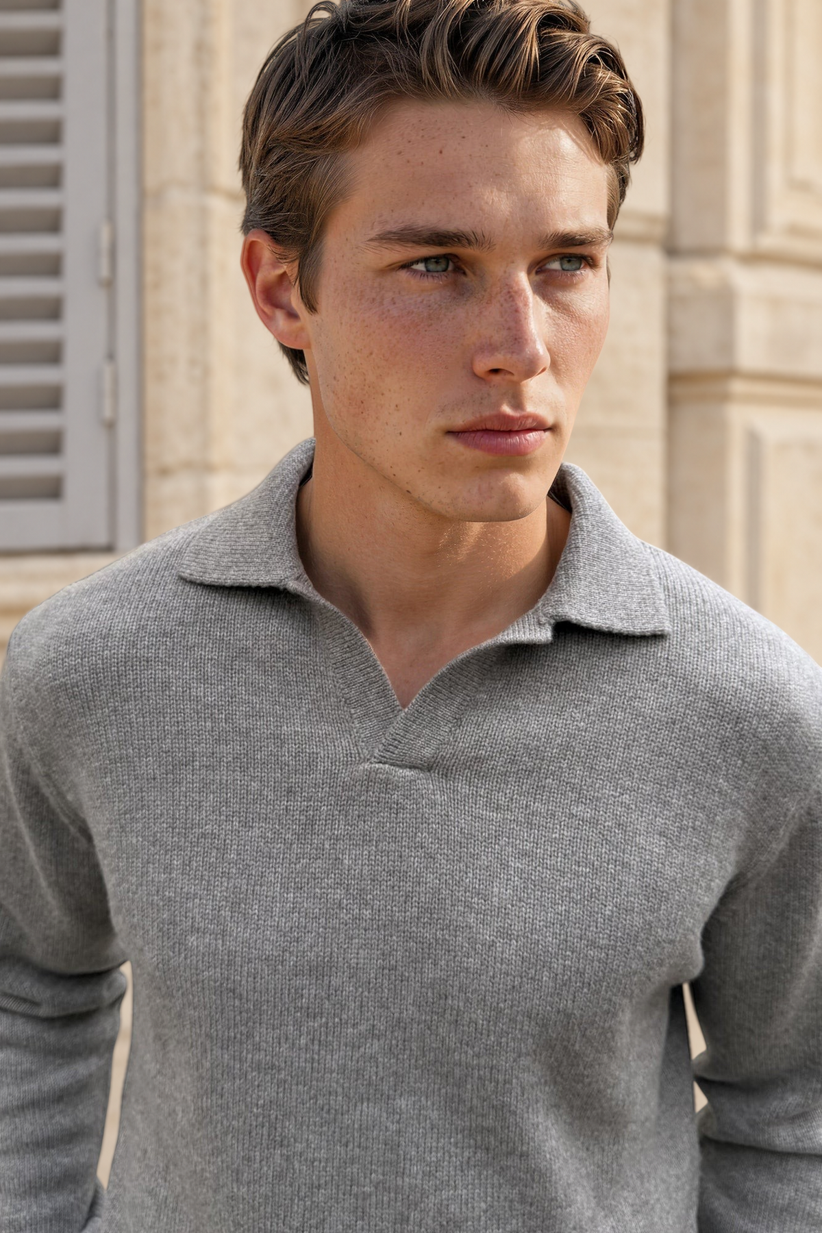 Pull Livio col derby en laine & cachemire – Taupe-PULL HOMME-Curling-Paris