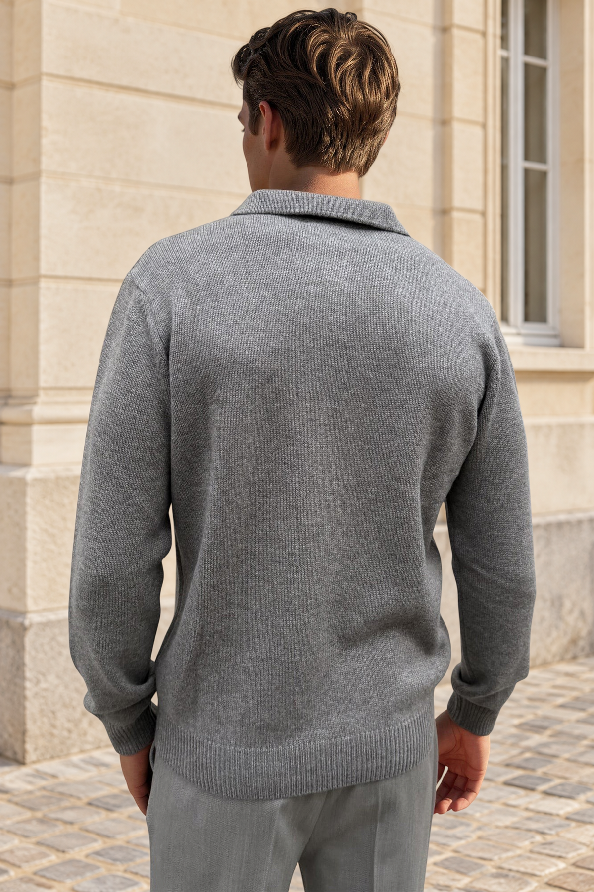 Pull Livio col derby en laine & cachemire – Taupe-PULL HOMME-Curling-Paris