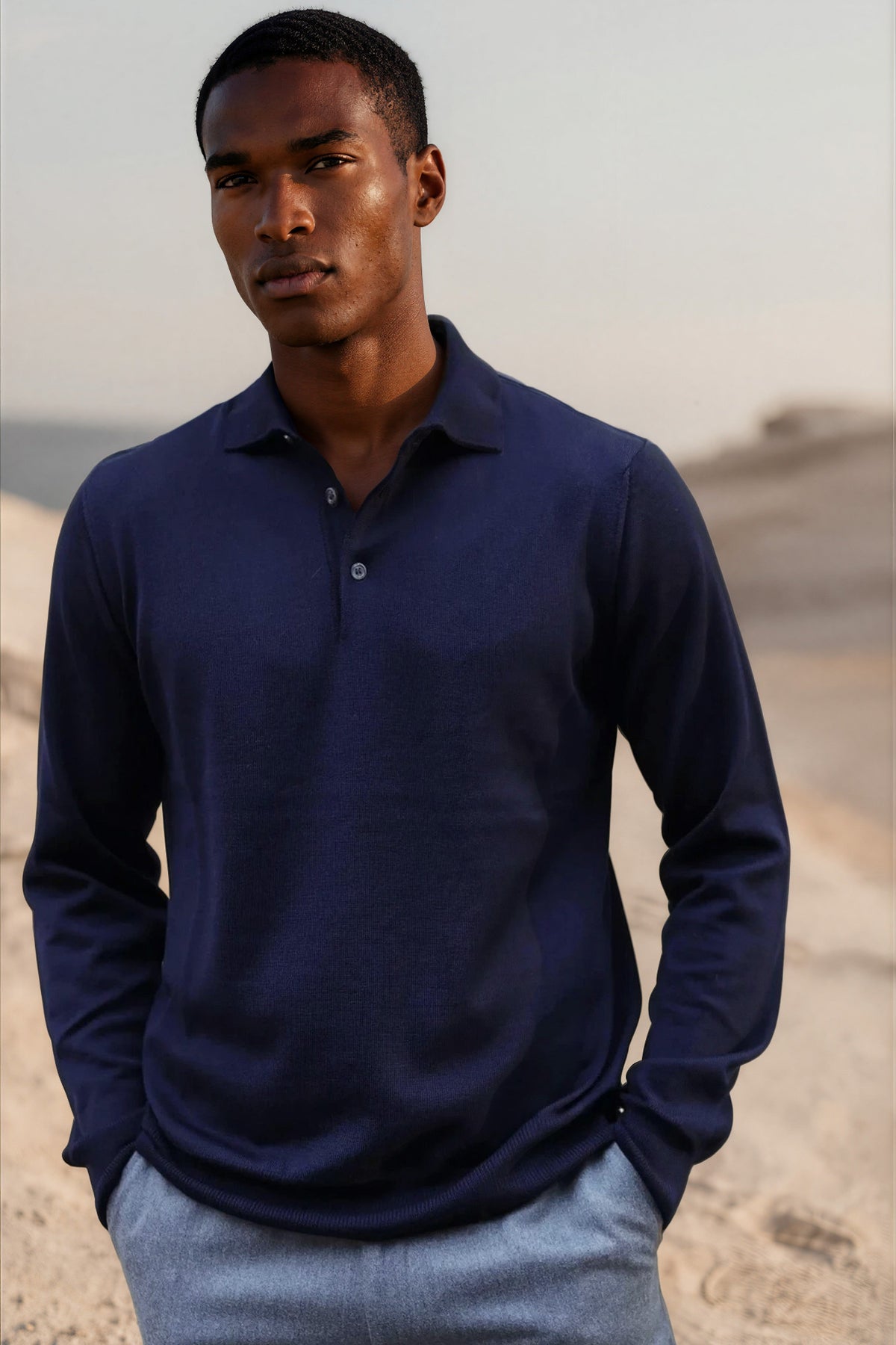 Pull Massimo col polo pure laine mérinos - Marine-PULL HOMME-Curling-Paris