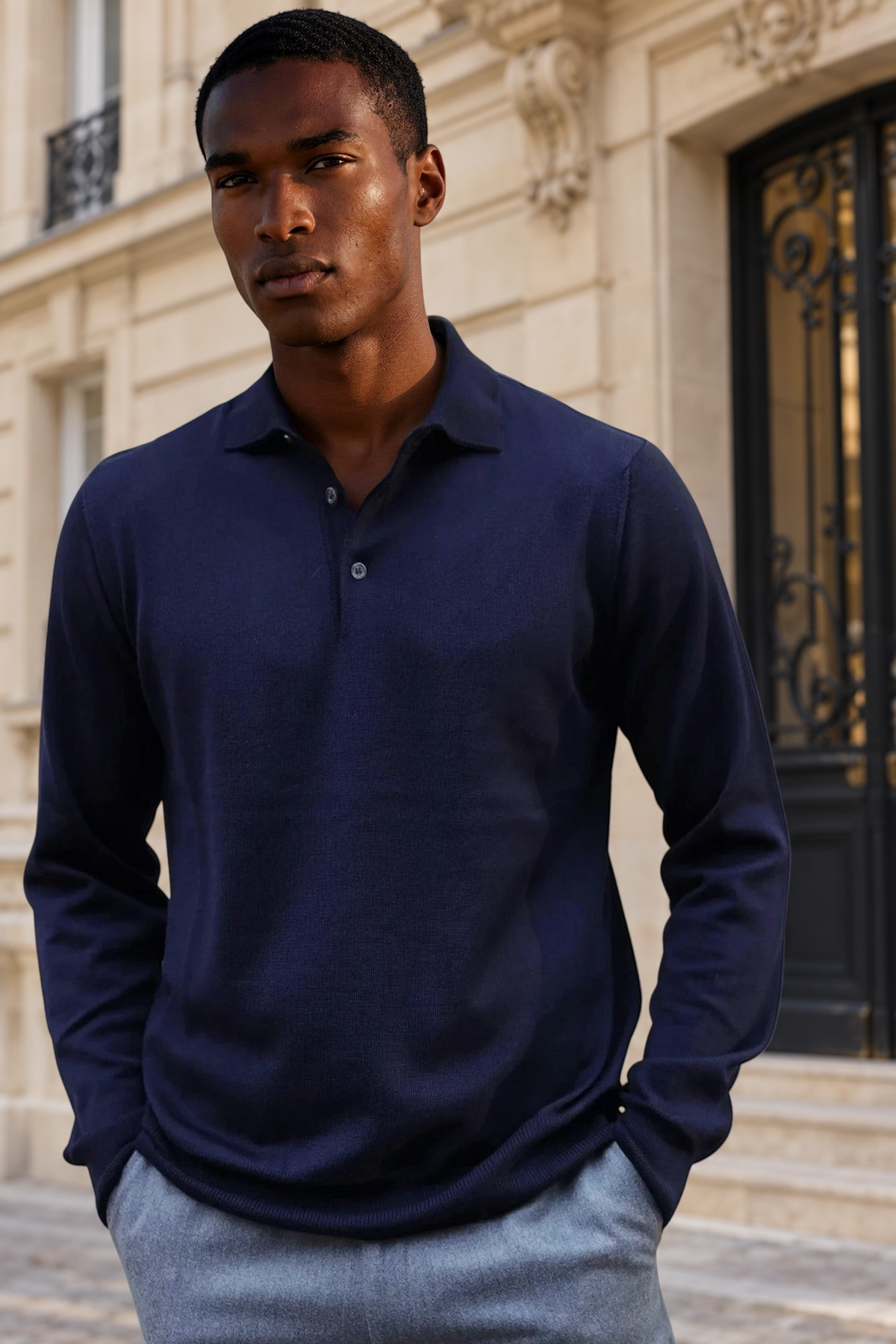 Pull Massimo col polo pure laine mérinos - Marine-PULL HOMME-Curling-Paris