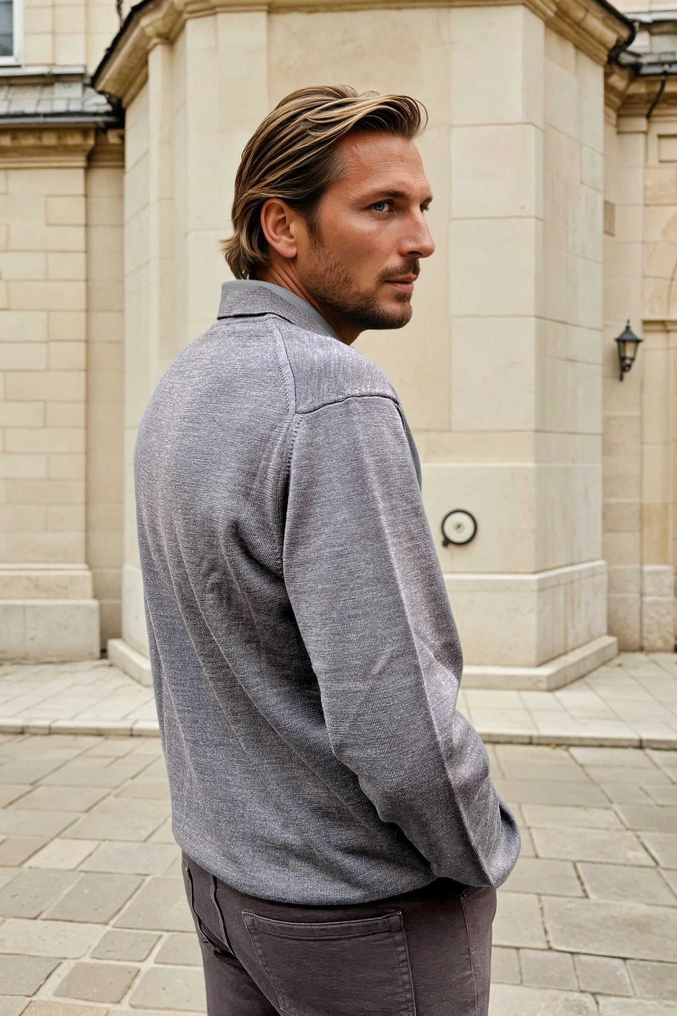 Pull Massimo col polo pure laine mérinos - Taupe-PULL HOMME-Curling-Paris