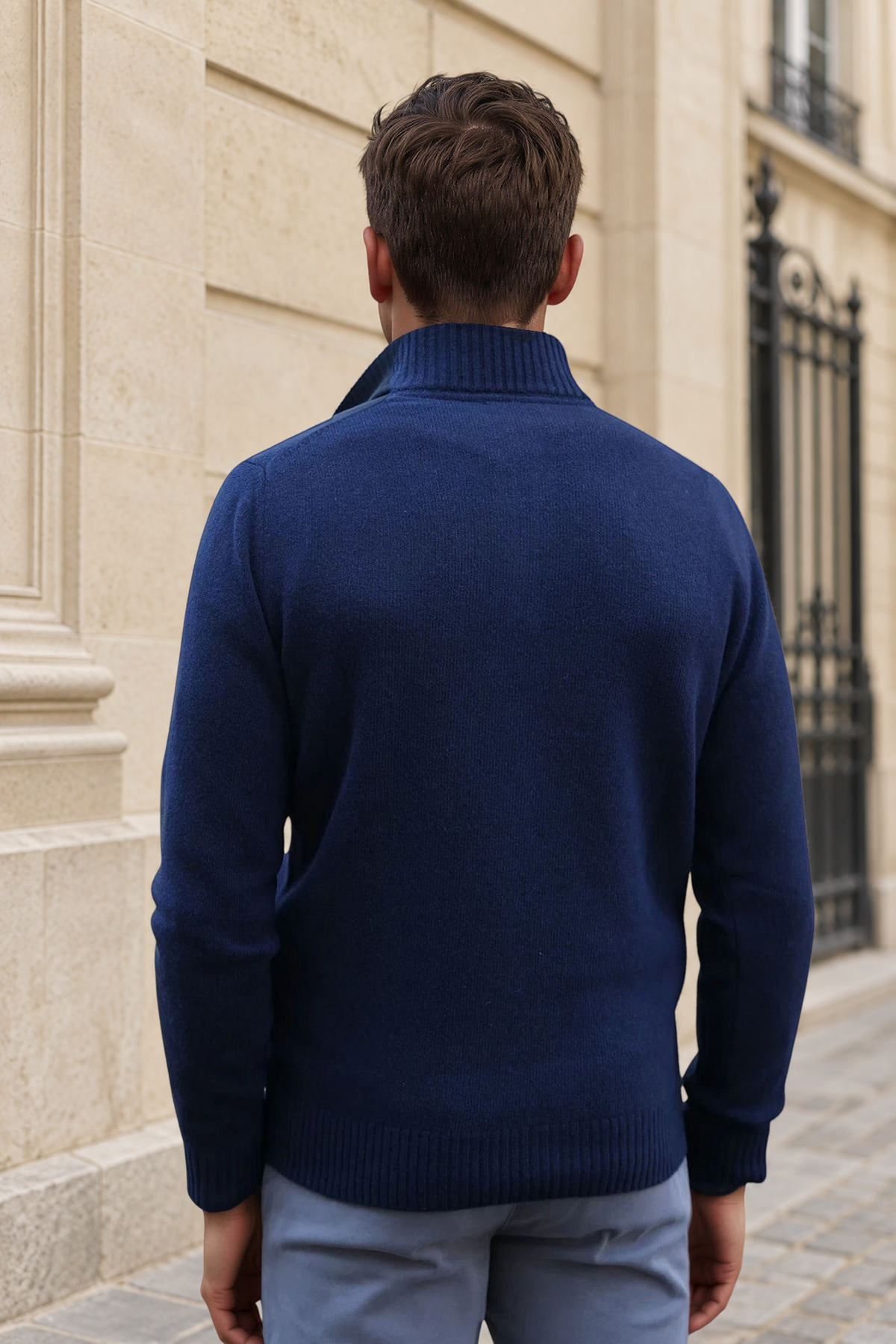 Pull Maxime col zippé en laine & cachemire – Marine-PULL HOMME-Curling-Paris