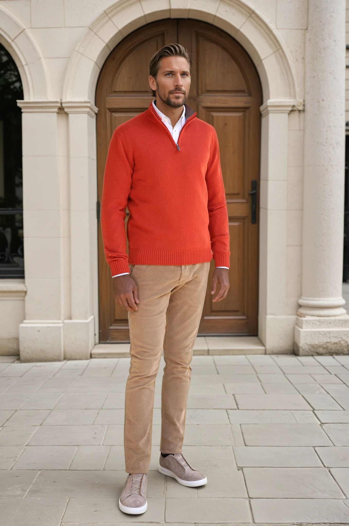 Pull Maxime en laine & cachemire - Corail-PULL HOMME-Curling-Paris