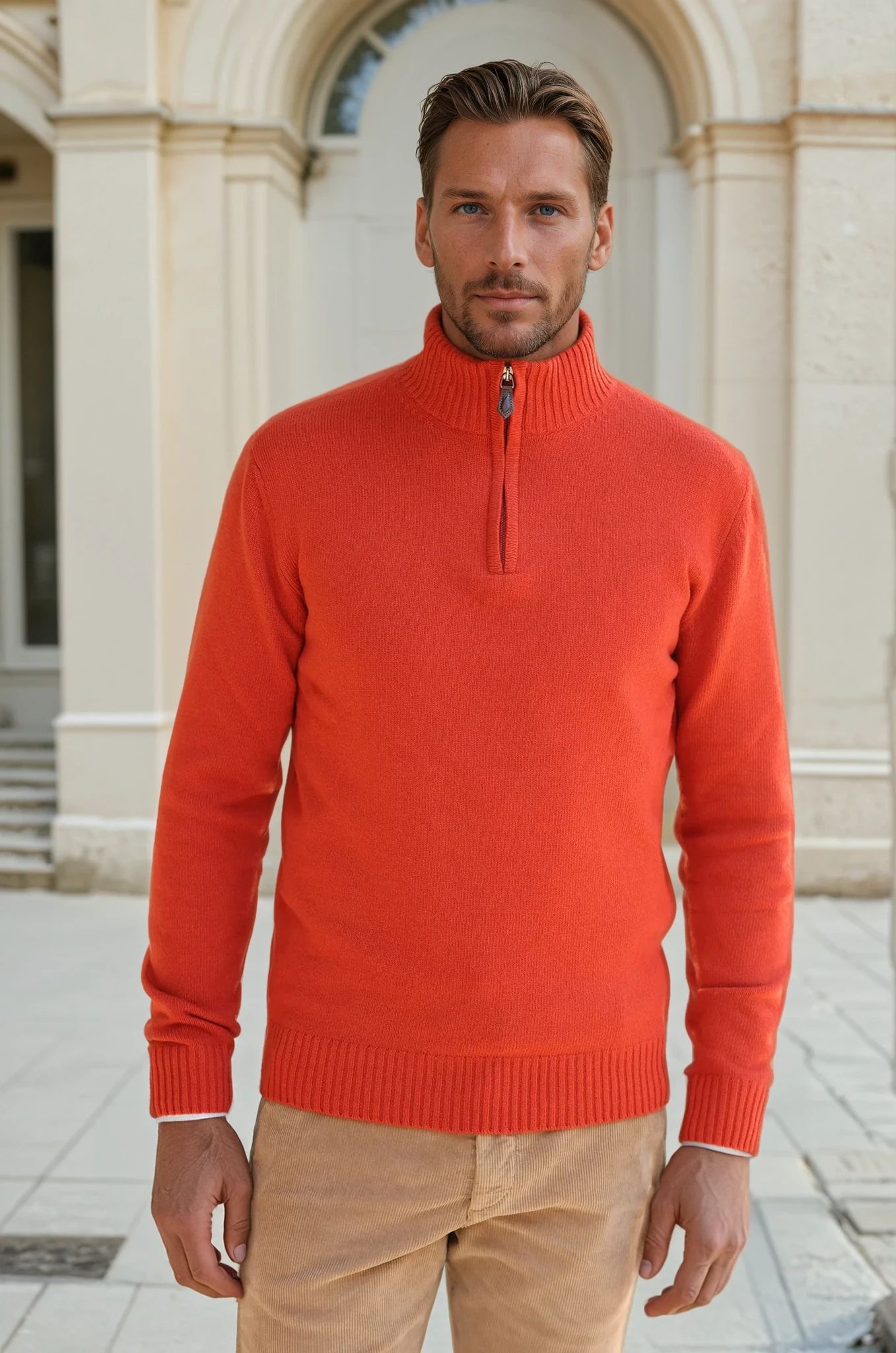 Pull Maxime en laine & cachemire - Corail-PULL HOMME-Curling-Paris