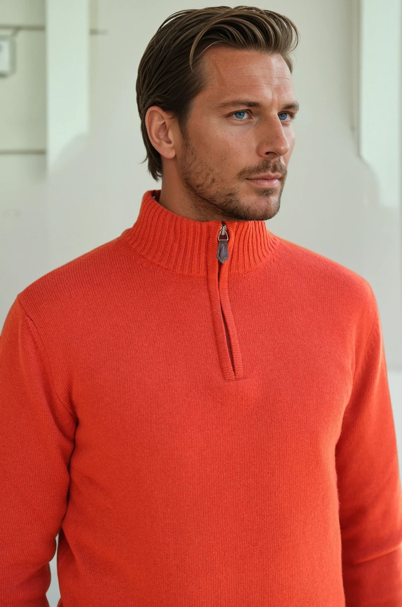 Pull Maxime en laine & cachemire - Corail-PULL HOMME-Curling-Paris