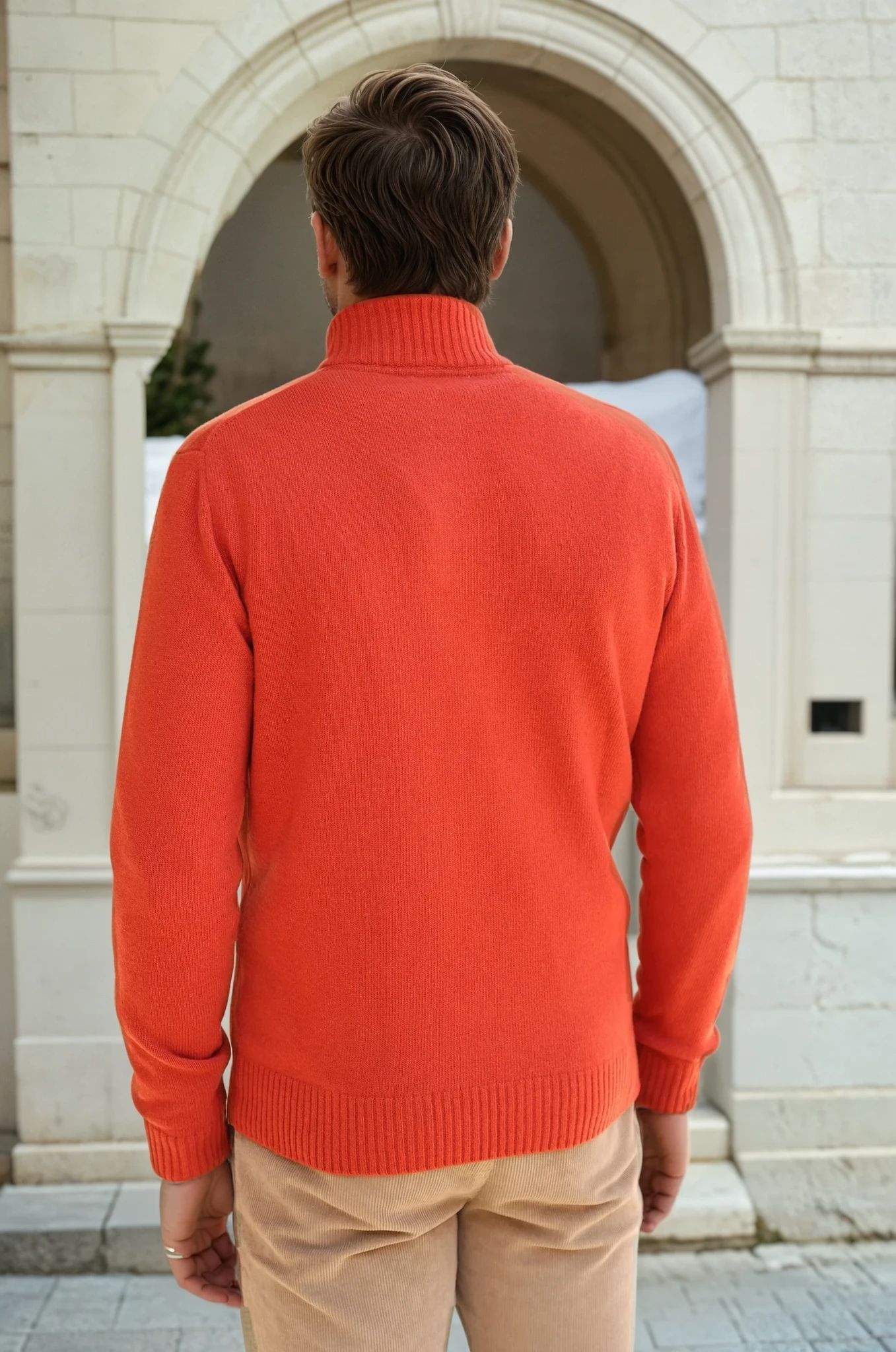 Pull Maxime en laine & cachemire - Corail-PULL HOMME-Curling-Paris