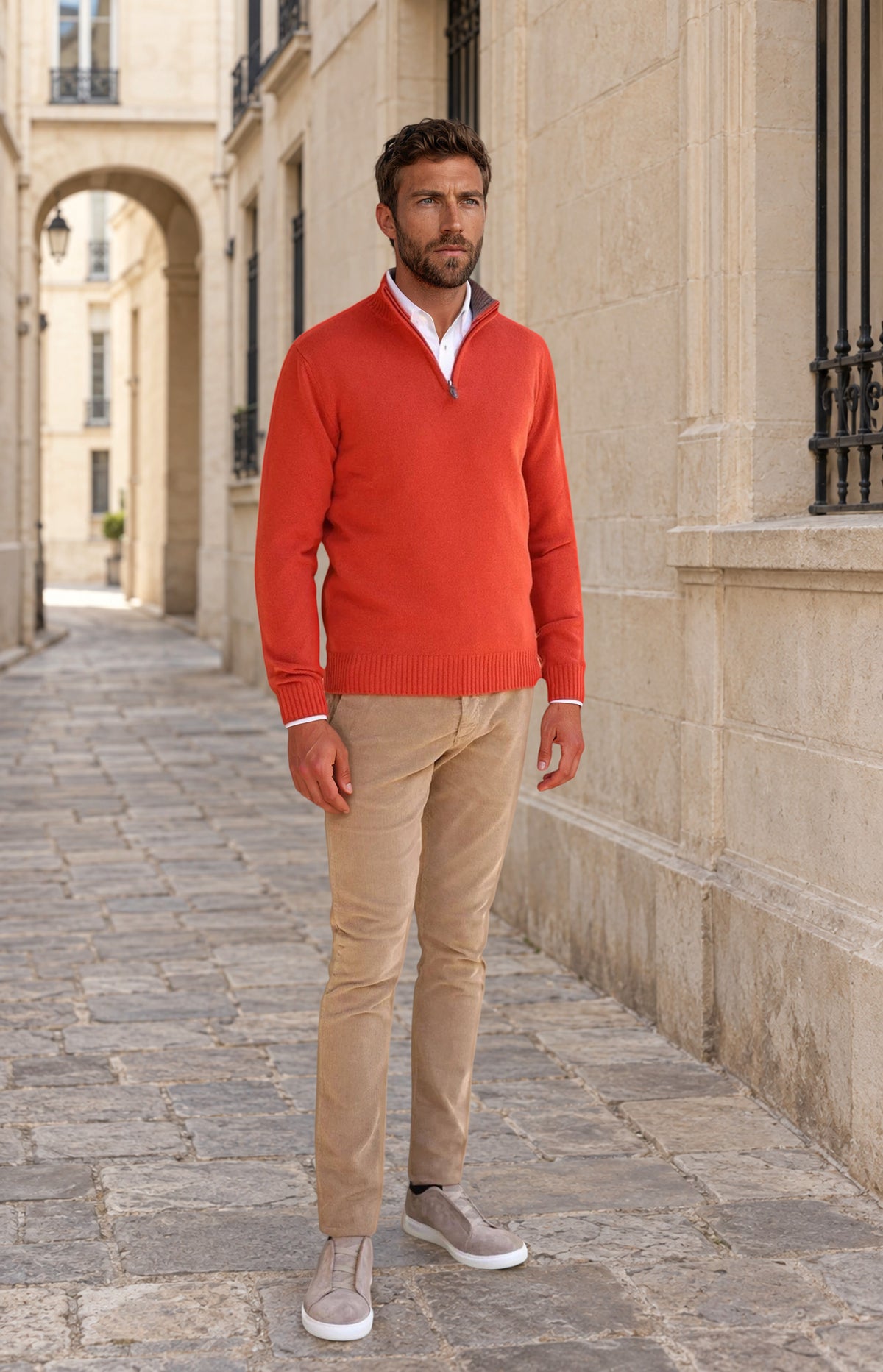 Pull Maxime en laine & cachemire - Corail-PULL HOMME-Curling-Paris