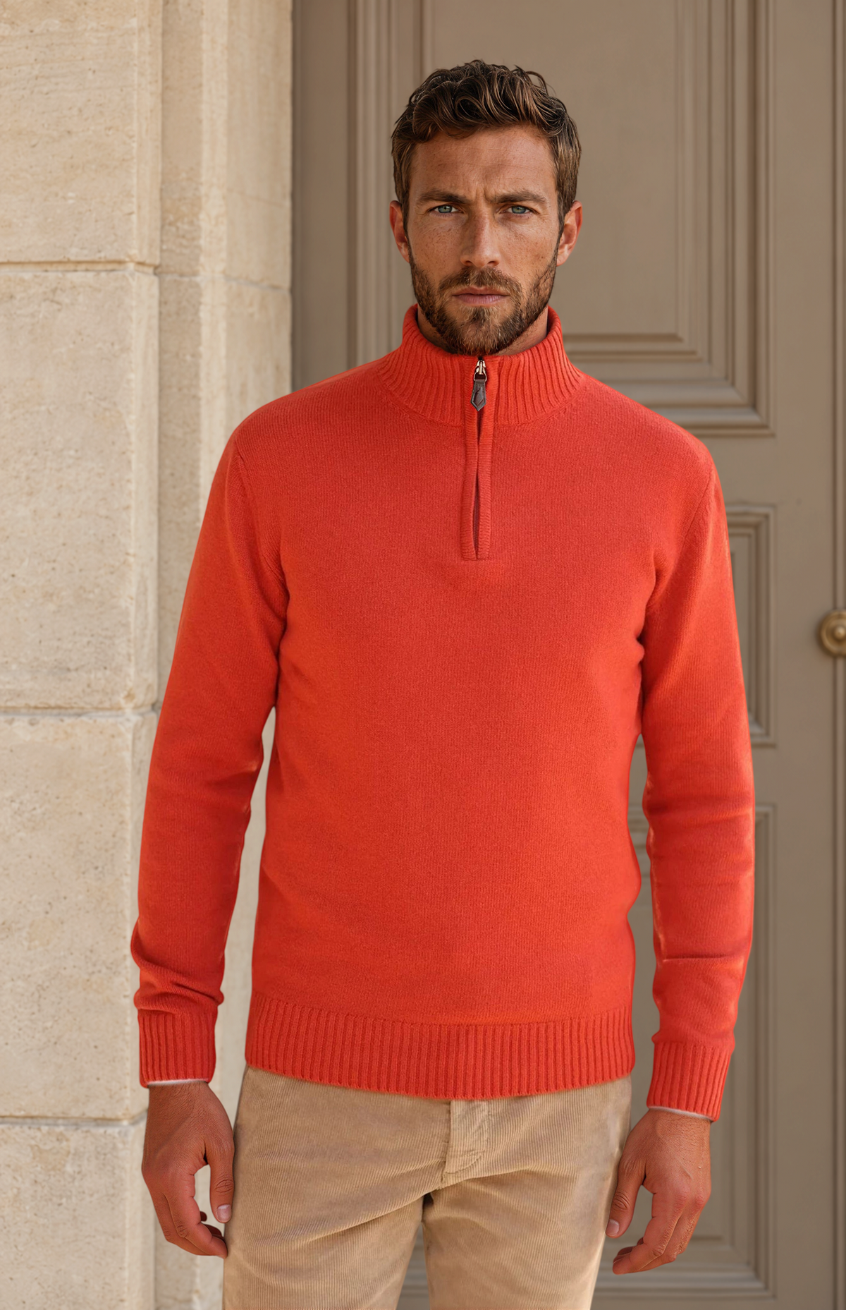 Pull Maxime en laine & cachemire - Corail-PULL HOMME-Curling-Paris