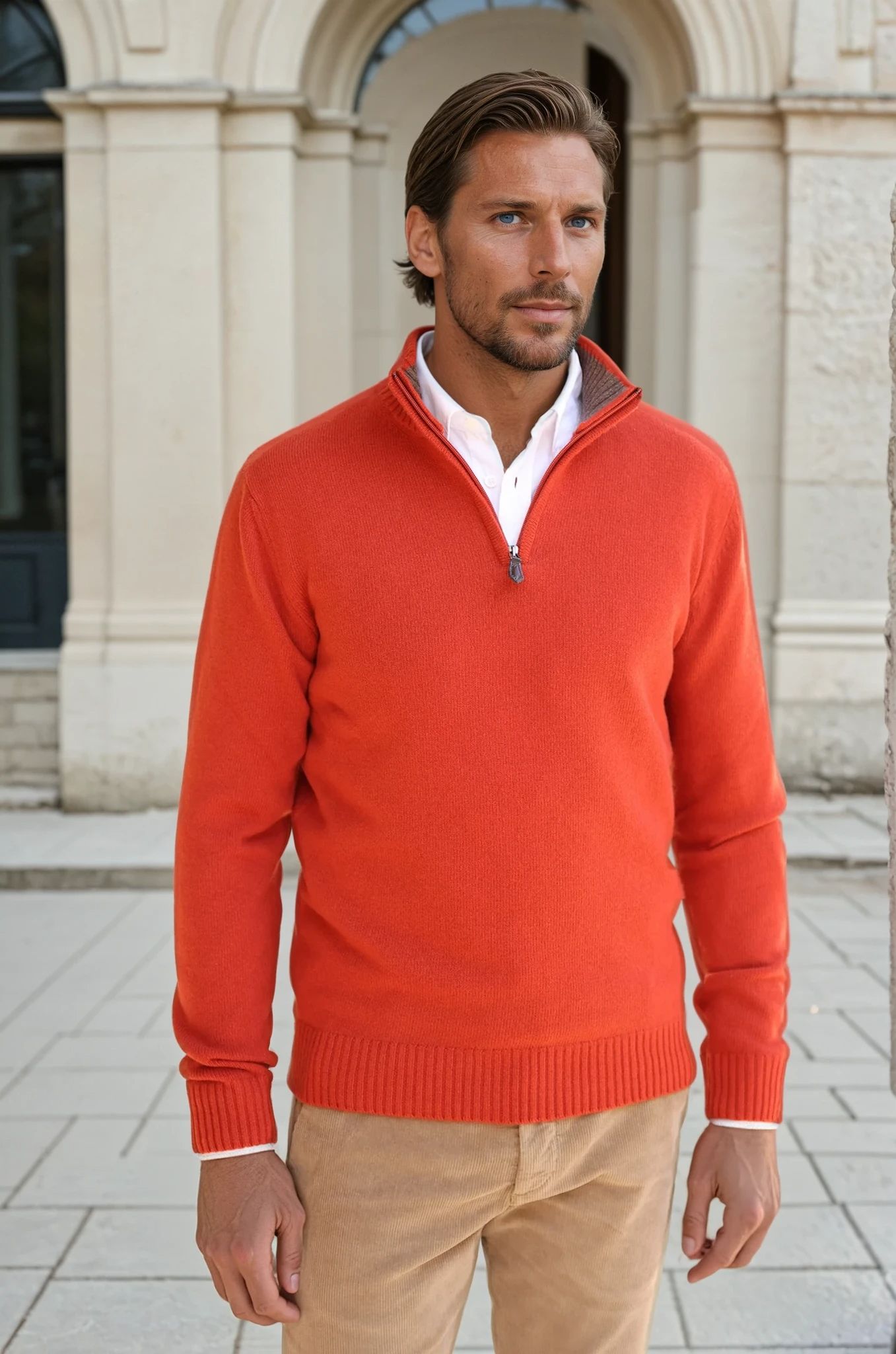 Pull Maxime en laine & cachemire - Corail-PULL HOMME-Curling-Paris
