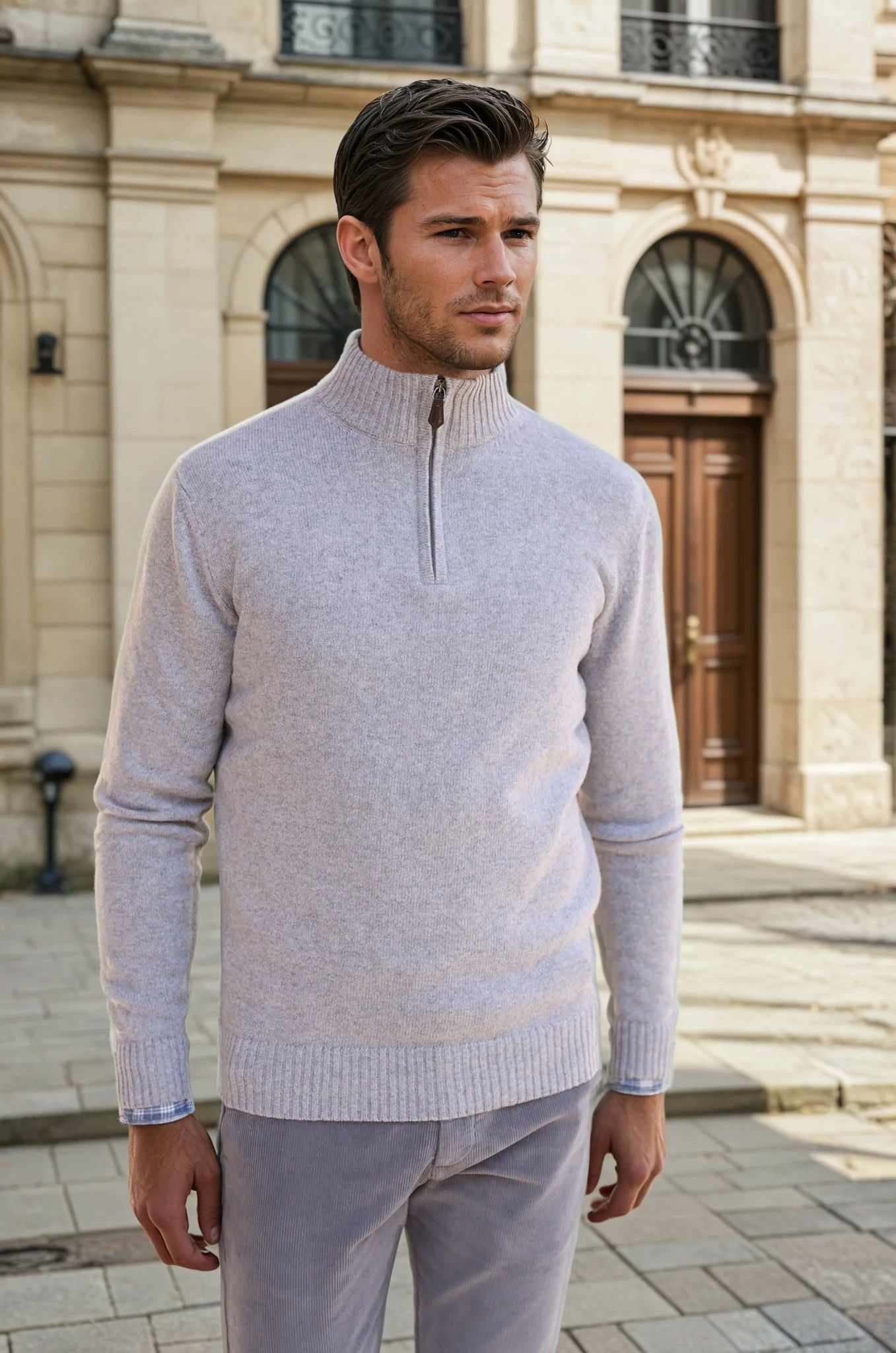 Pull Maxime en laine & cachemire - Gris Clair-PULL HOMME-Curling-Paris