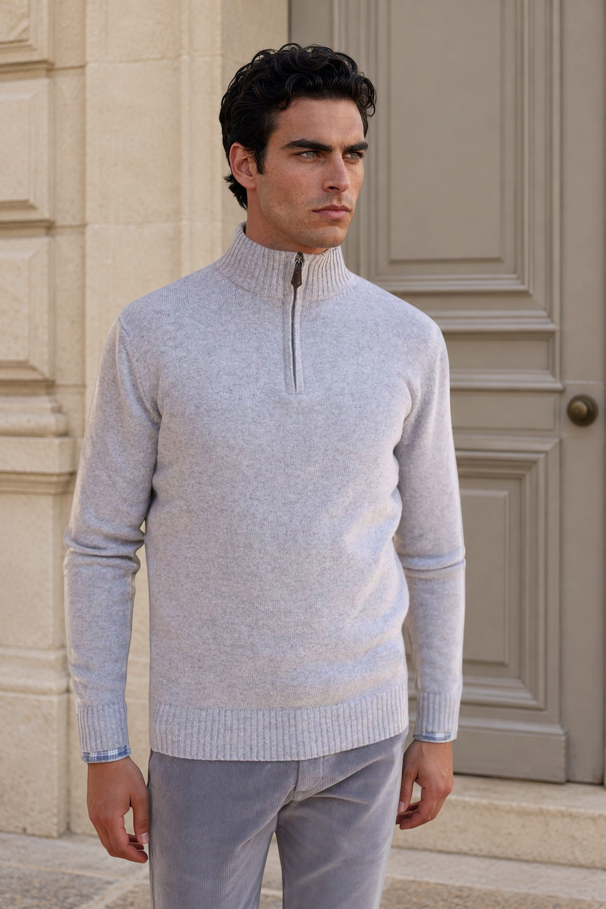 Pull Maxime en laine & cachemire - Gris Clair-PULL HOMME-Curling-Paris