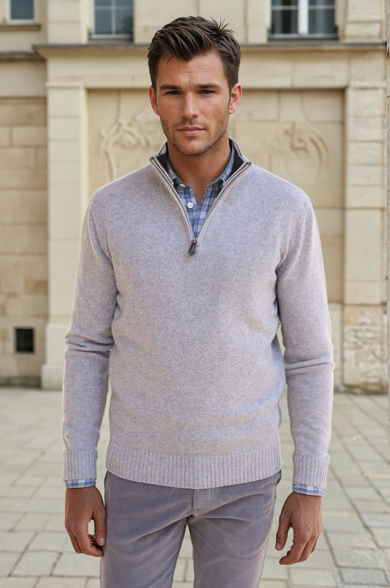 Pull Maxime en laine & cachemire - Gris Clair-PULL HOMME-Curling-Paris
