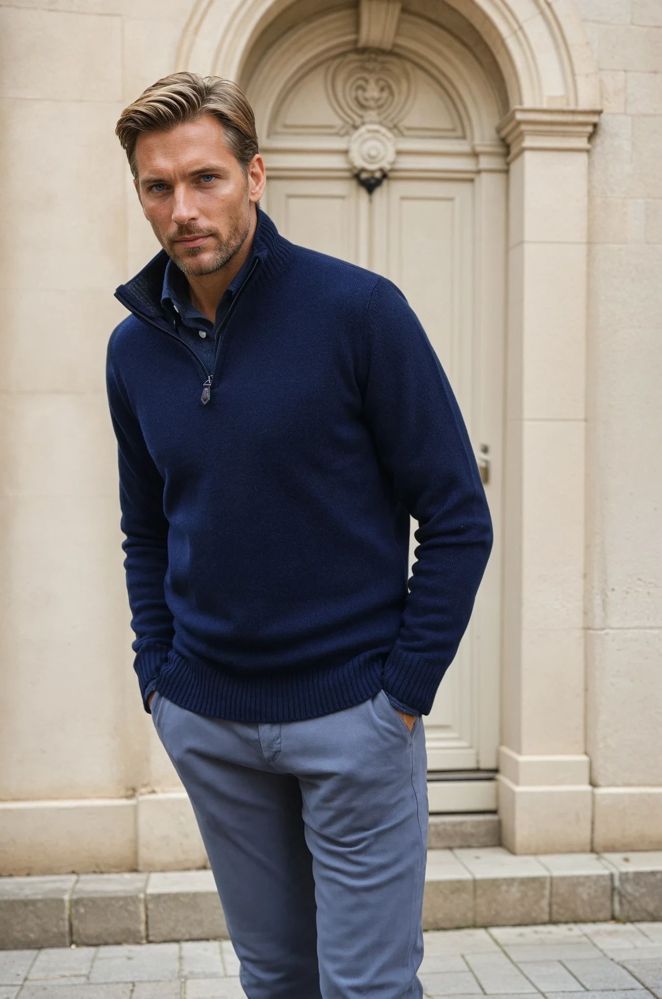 Pull Maxime en laine & cachemire - Marine-PULL HOMME-Curling-Paris
