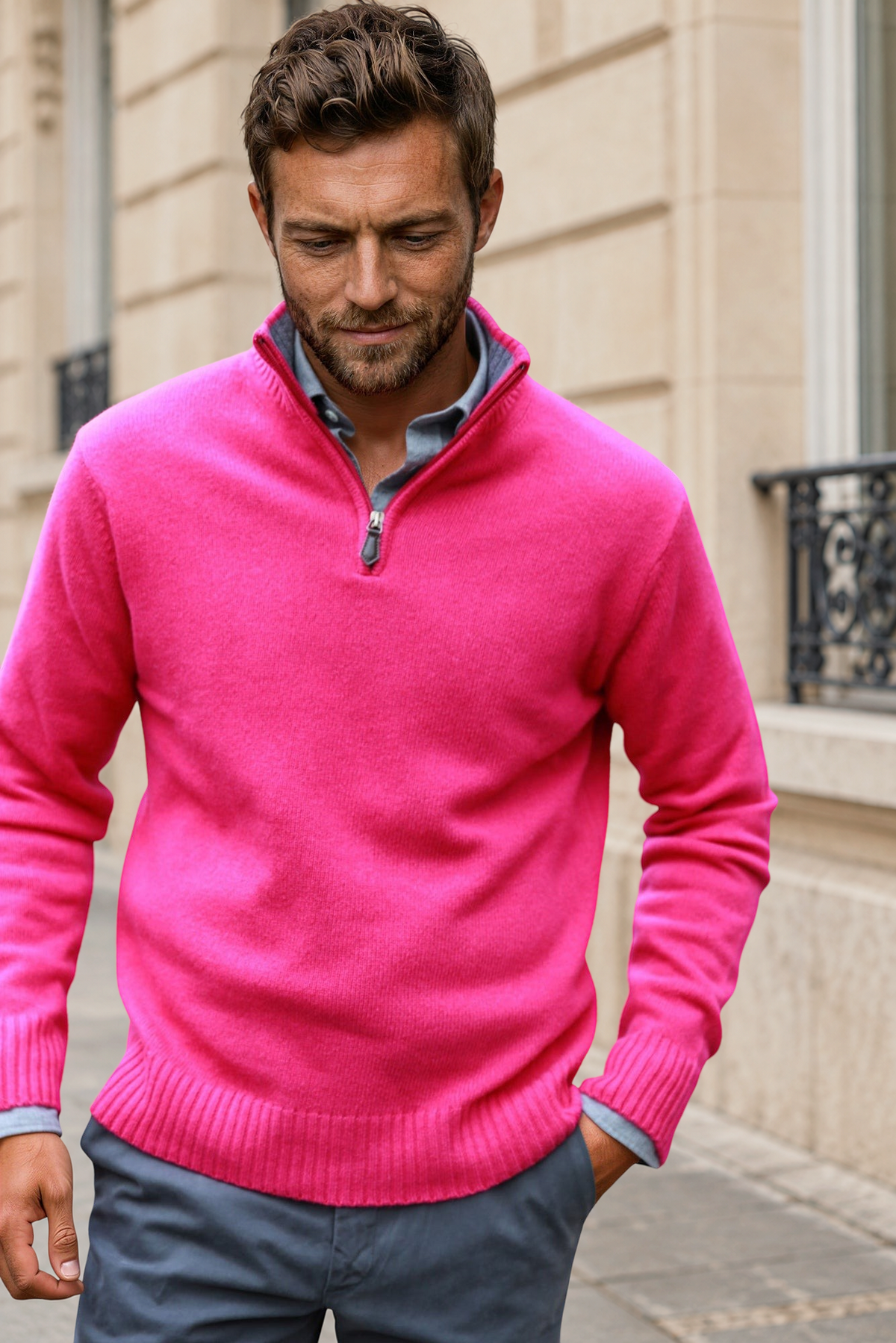 Pull Maxime en laine & cachemire - Rose-PULL HOMME-Curling-Paris