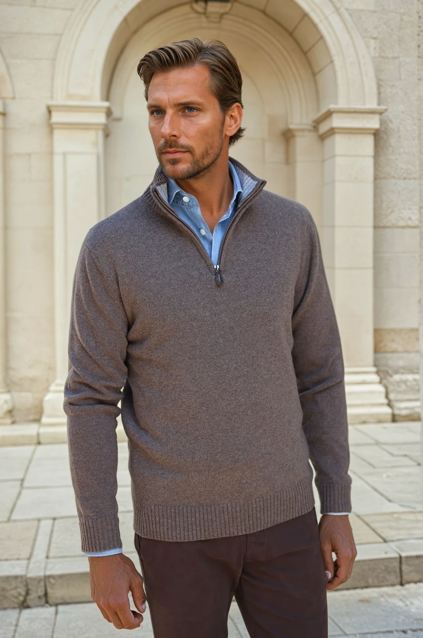 Pull Maxime en laine & cachemire - Taupe-PULL HOMME-Curling-Paris
